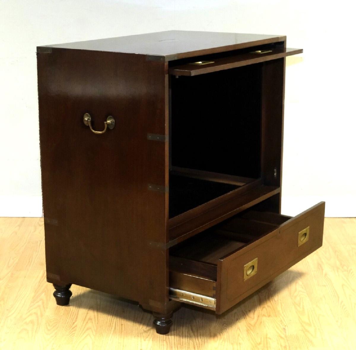 English LOVELY Vintage BROWN Military CAMPAIGN TV Media STORAGE CABiNET FALSE DRAWERS For Sale