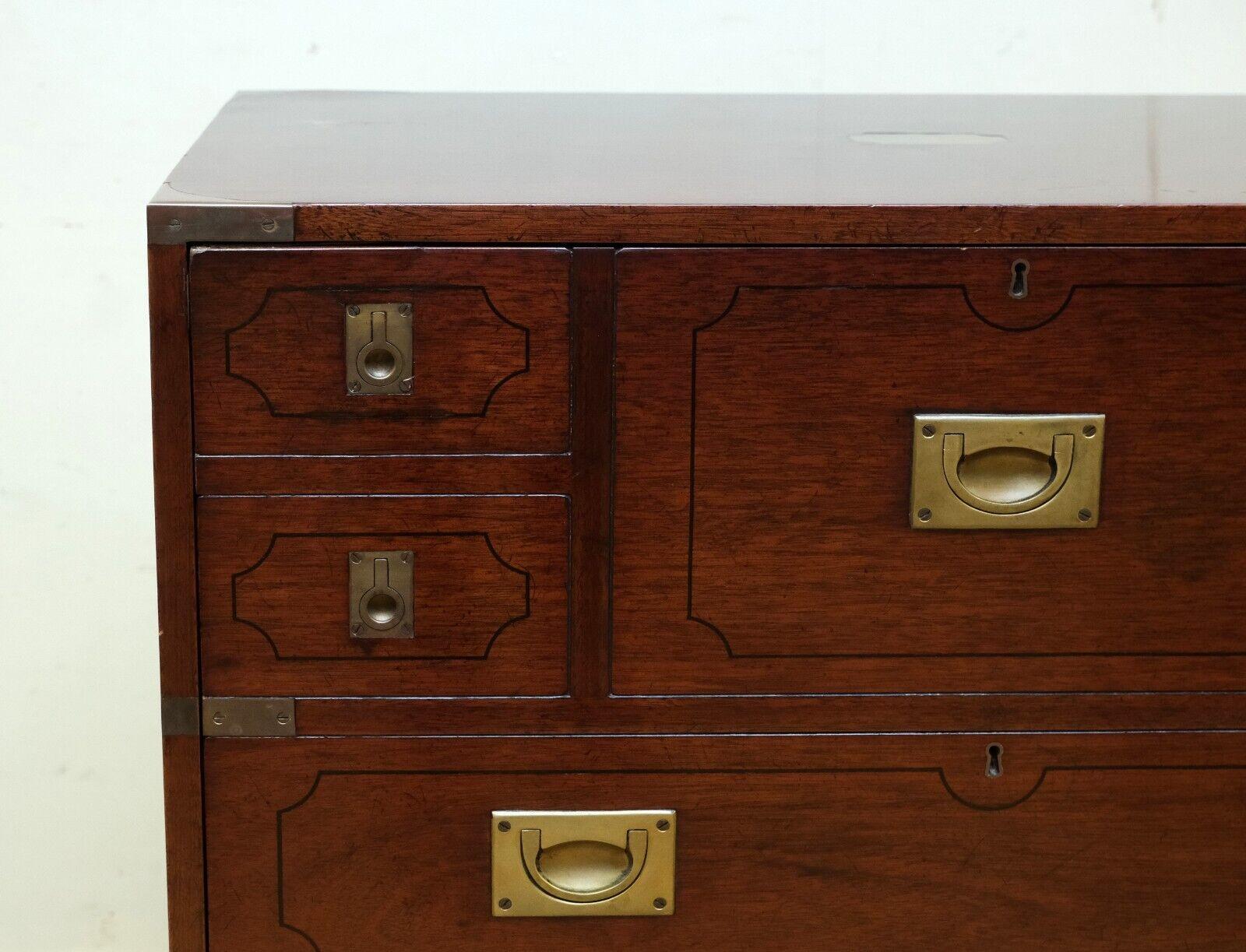 Hand-Crafted LOVELY Vintage BROWN Military CAMPAIGN TV Media STORAGE CABiNET FALSE DRAWERS For Sale
