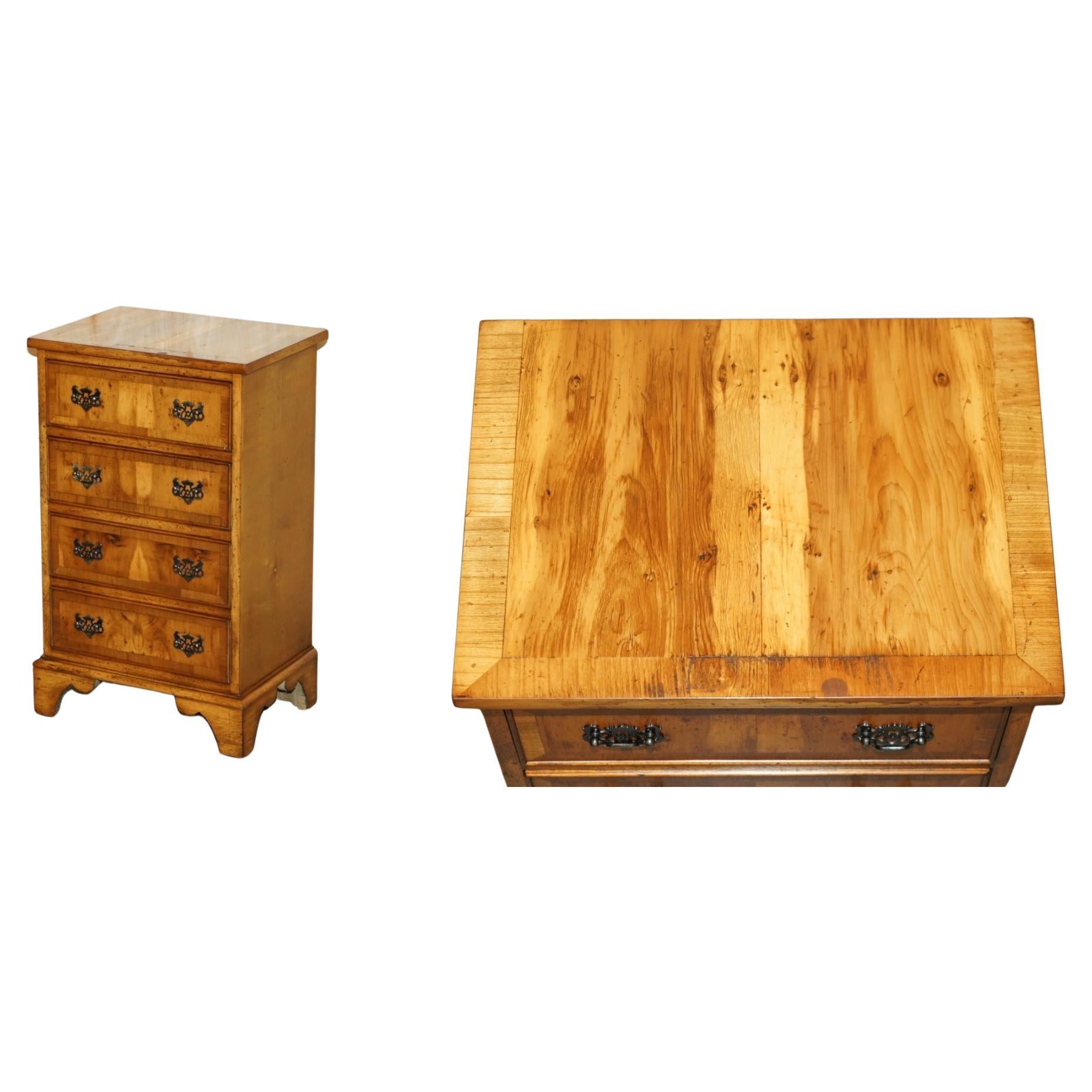 LOVELY VINTAGE BURR & BURL YEW WOOD NiGHTSTAND SIDE TABLE SIZED CHEST OF DRAWERS
