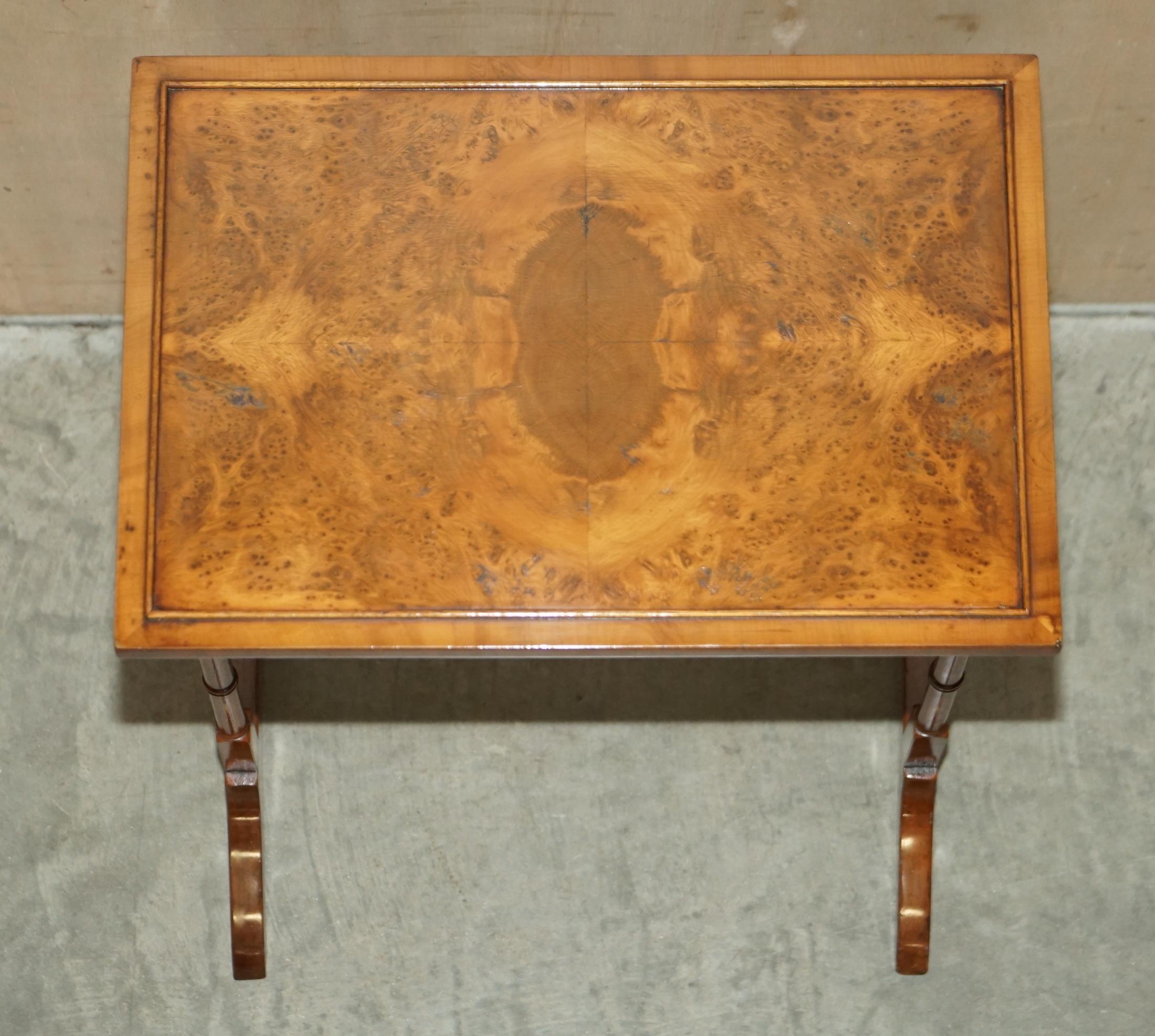 Lovely Vintage Burr Walnut Chippendale Style Nest of Three Side End Lamp Tables For Sale 8