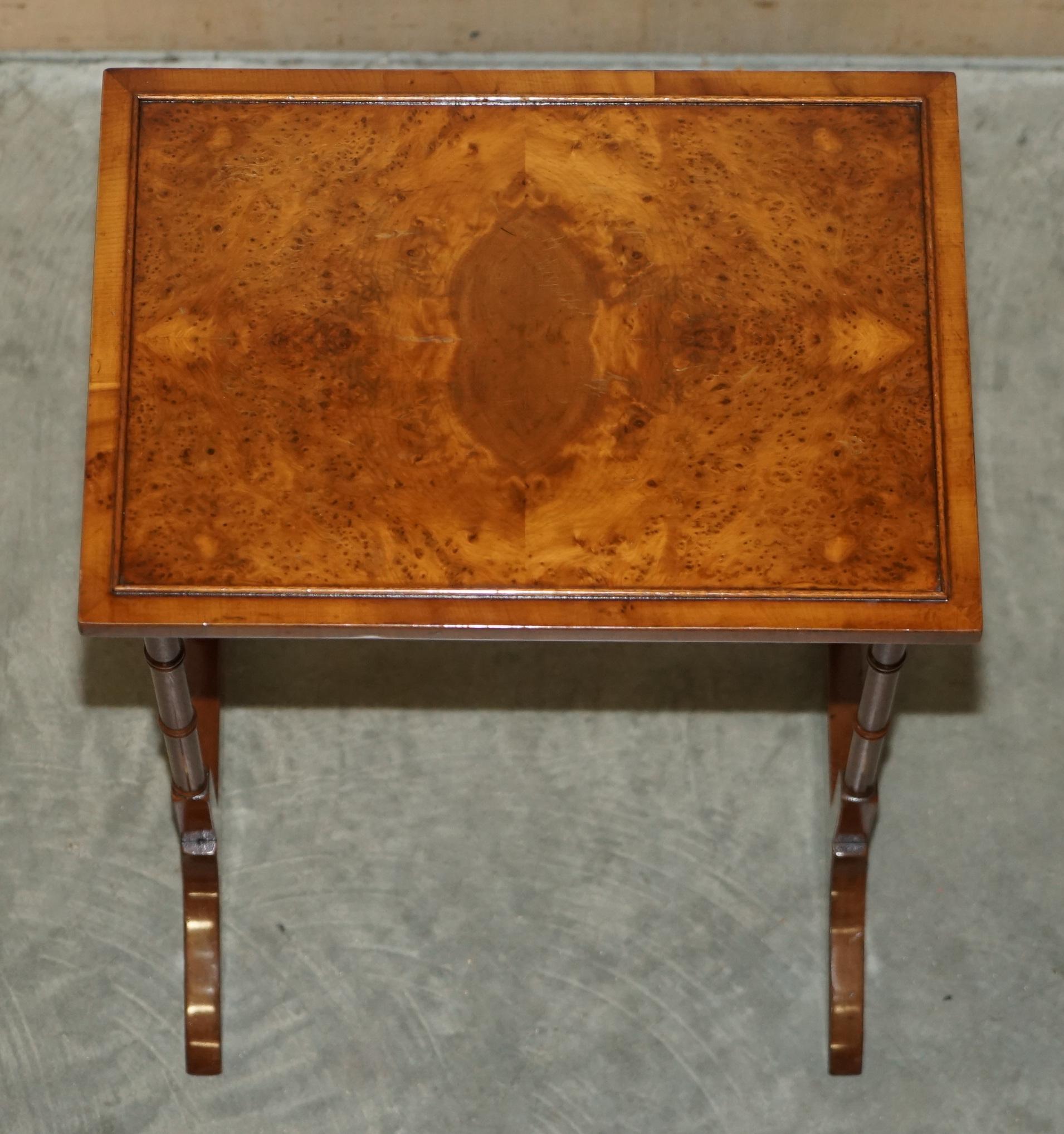 Lovely Vintage Burr Walnut Chippendale Style Nest of Three Side End Lamp Tables For Sale 10