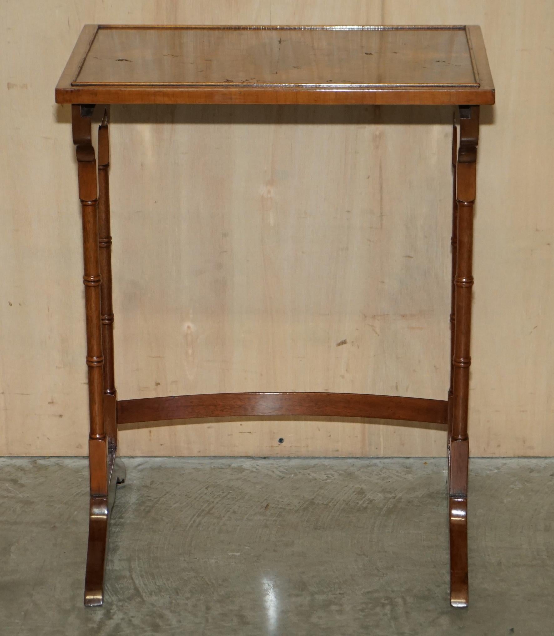 Lovely Vintage Burr Walnut Chippendale Style Nest of Three Side End Lamp Tables For Sale 6
