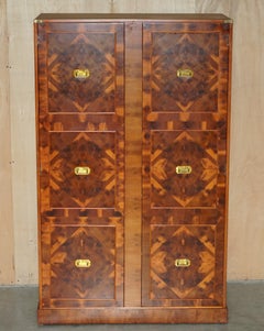 LOVELY ViNTAGE BURR WALNUT PARQUETRY MILITARY CAMPAIGN WARDROBE INTERNAL SHELVES