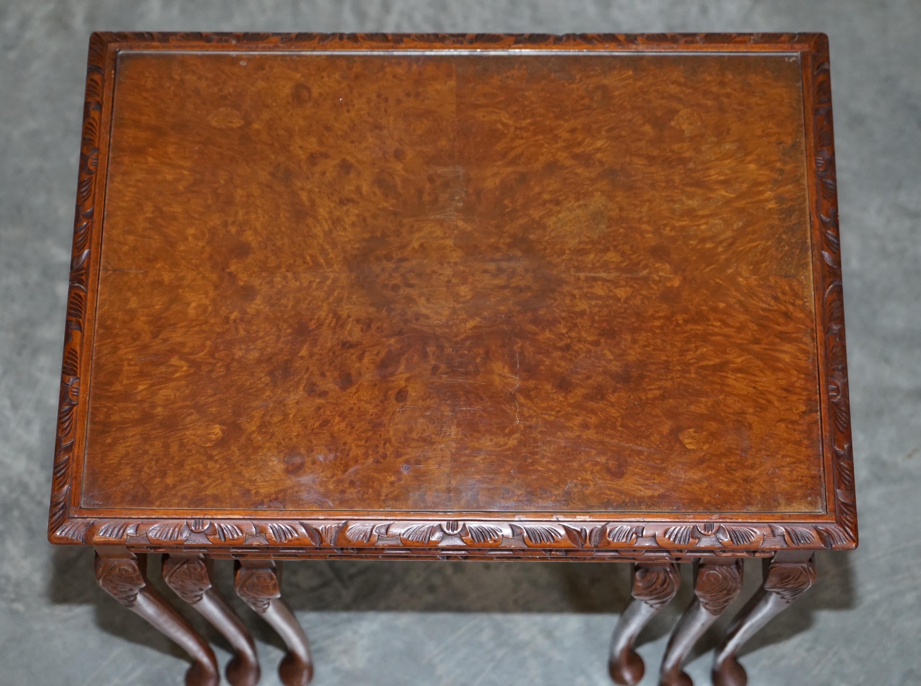 Hand-Crafted Lovely Vintage Burr Walnut Regency Style Nest of Three Side End Lamp Tables For Sale