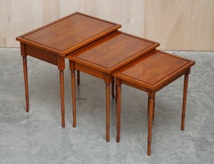 Lovely Vintage Burr Yew Wood Regency Style Nest of Three Side End Lamp Tables