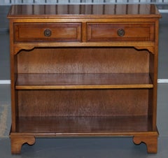 Lovely Vintage Burr Yew Wood Small Library Bookcase Cabinet Twin Drawers