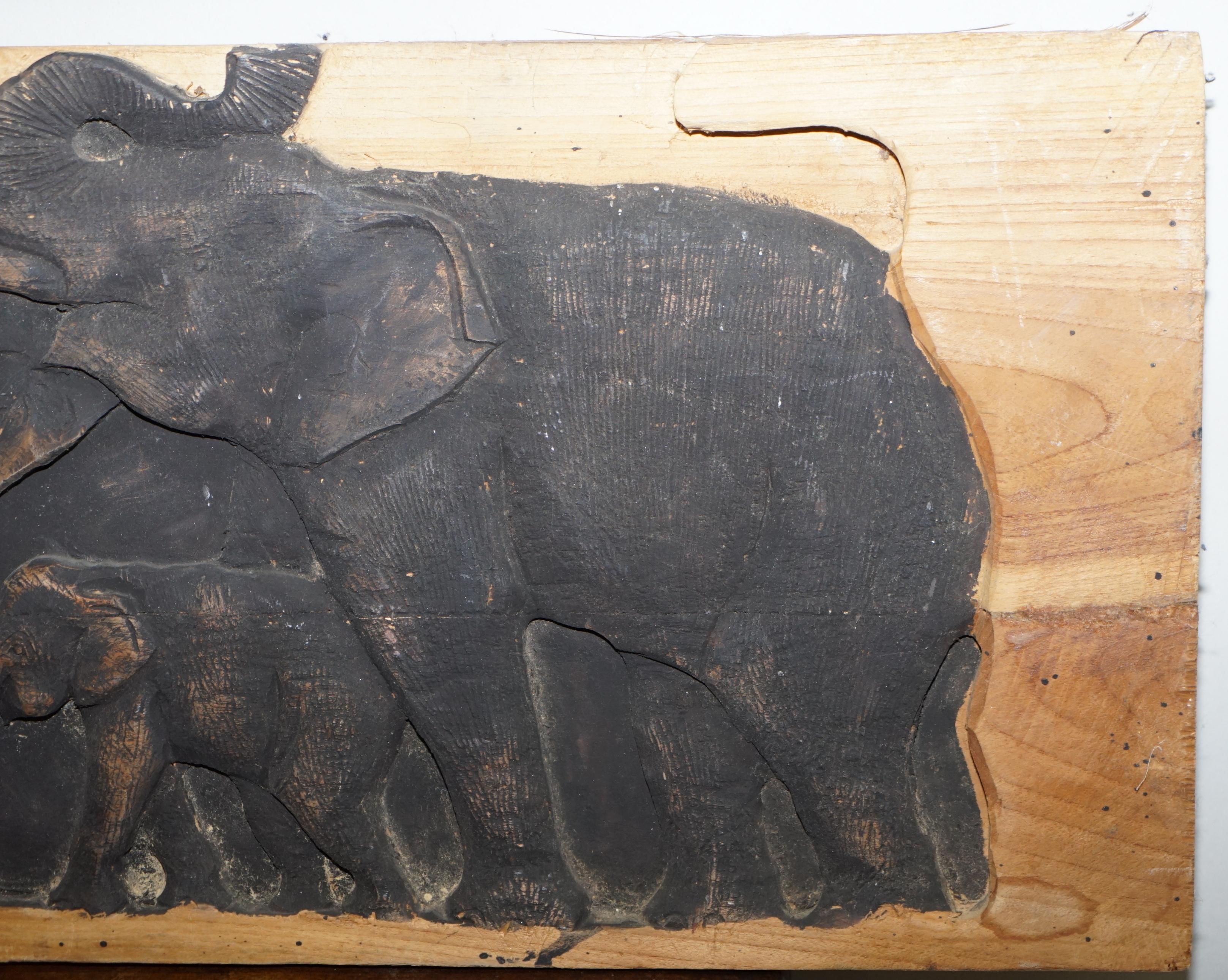 Lovely Vintage Carved Wood Display Depicting a Herd of Elephants, circa 1960s For Sale 1