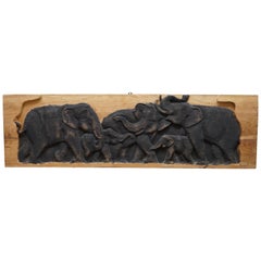 Lovely Retro Carved Wood Display Depicting a Herd of Elephants, circa 1960s