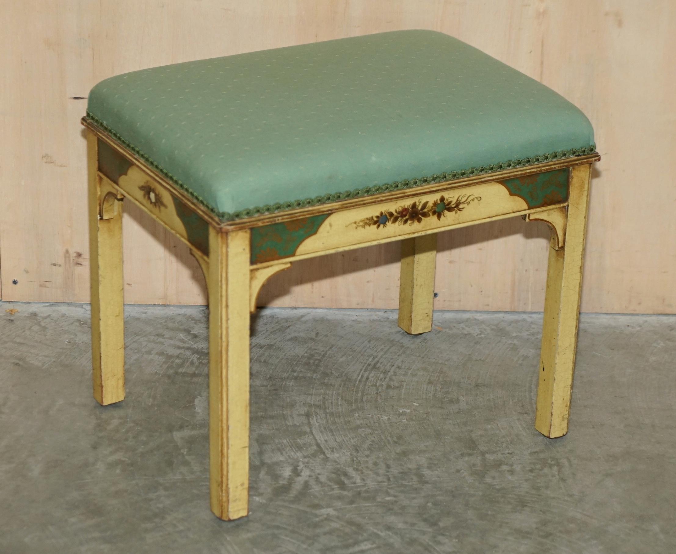 Lovely Vintage Chinese Chinoiserie Writing Table with Original Stool Leather Top For Sale 11