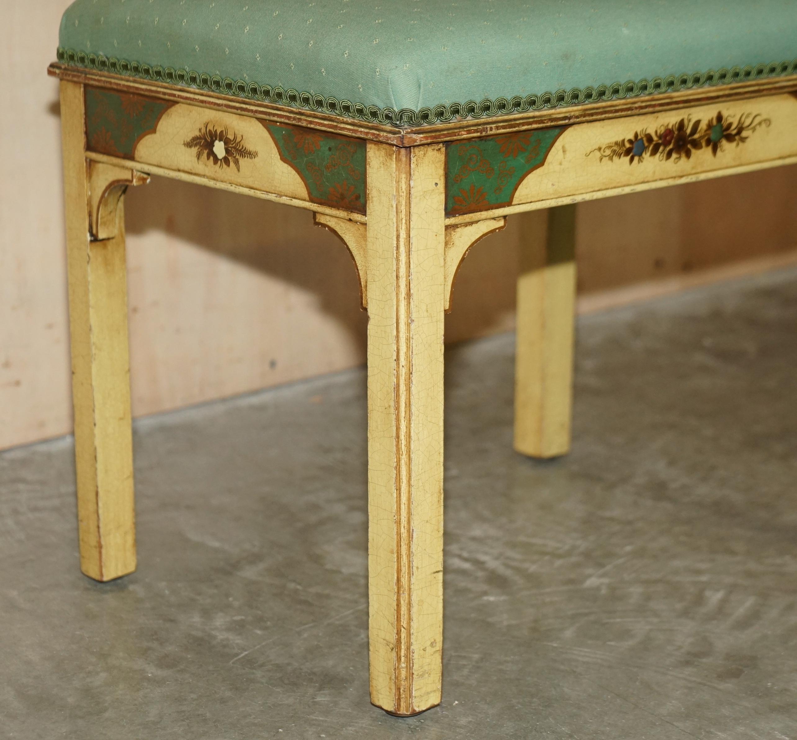 Lovely Vintage Chinese Chinoiserie Writing Table with Original Stool Leather Top For Sale 13