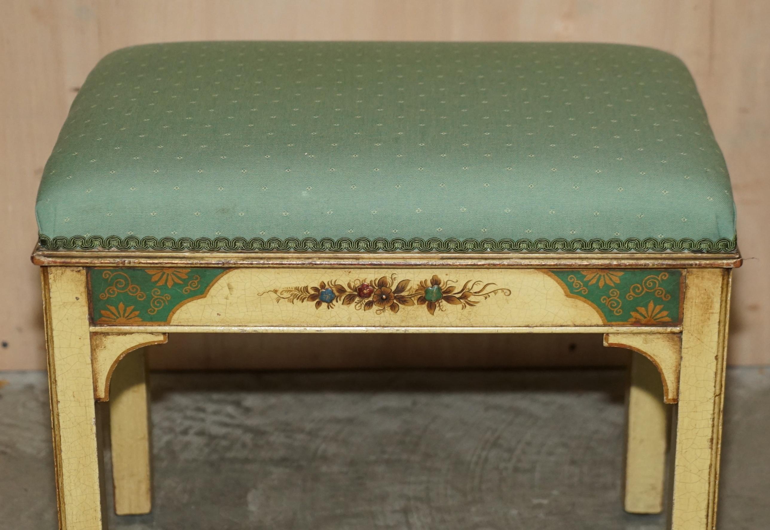 Lovely Vintage Chinese Chinoiserie Writing Table with Original Stool Leather Top For Sale 14