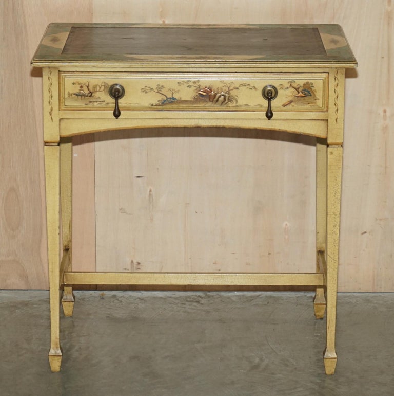 Lovely Vintage Chinese Chinoiserie Writing Table with Original Stool