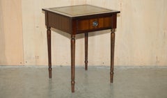 LOVELY VINTAGE CIRCA 1940's GREEN LEATHER GOLD LEAF SINGLE DRAWER TIDE TABLE