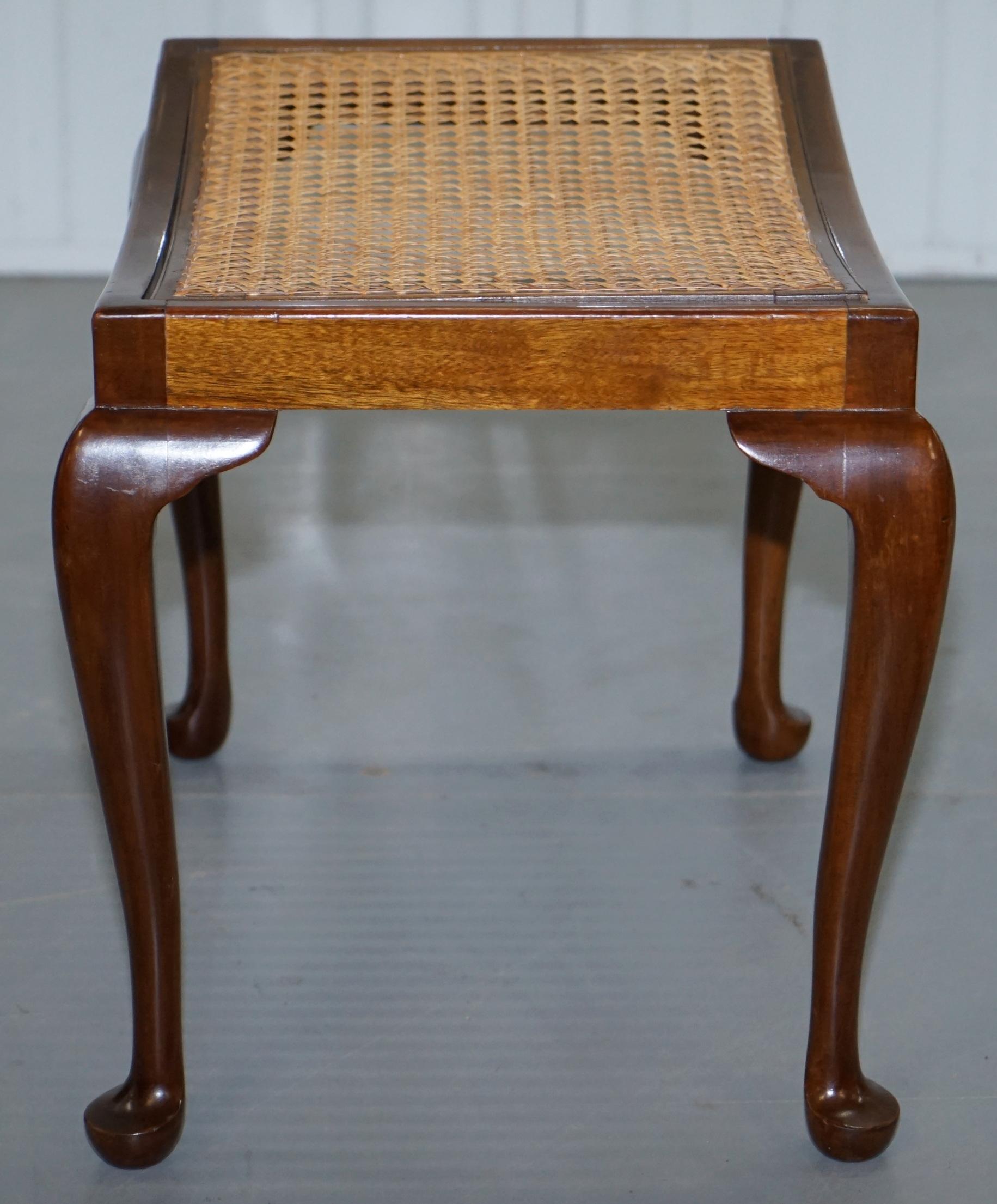 Lovely Vintage circa 1940s Rattan Berger Bench Stool Seat with Cabriolet Legs 6