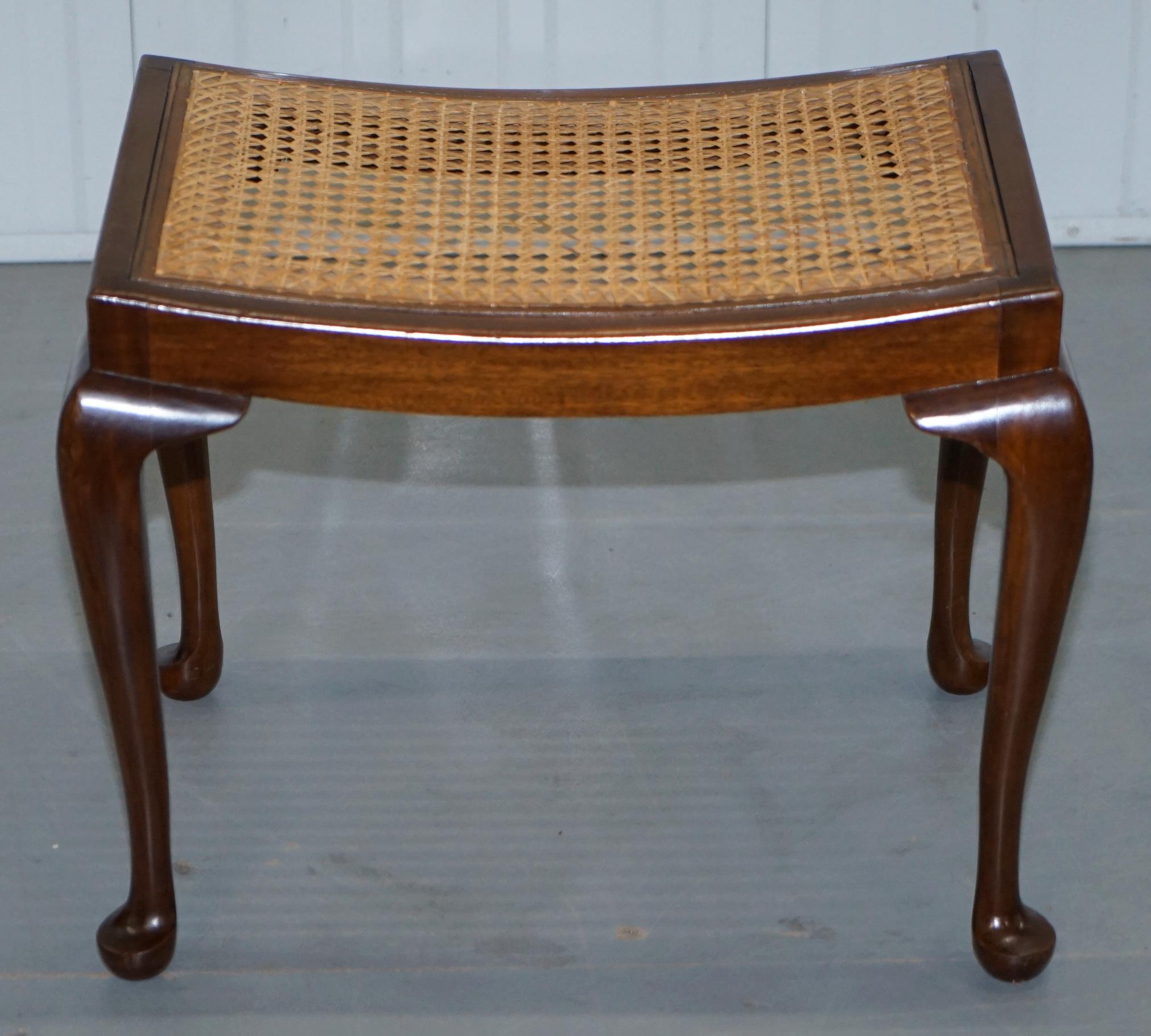 We are delighted to offer for sale this lovely handmade in England vintage circa 1940’s bergere rattan stool with elegant cabriolet legs

A good looking and functional piece of furniture, ideally suited as a dressing table or desk stool, it can of