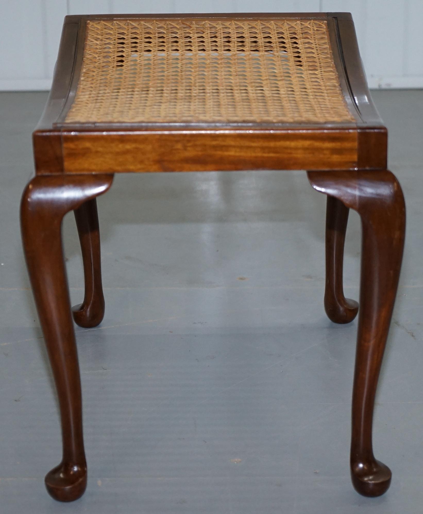 English Lovely Vintage circa 1940s Rattan Berger Bench Stool Seat with Cabriolet Legs