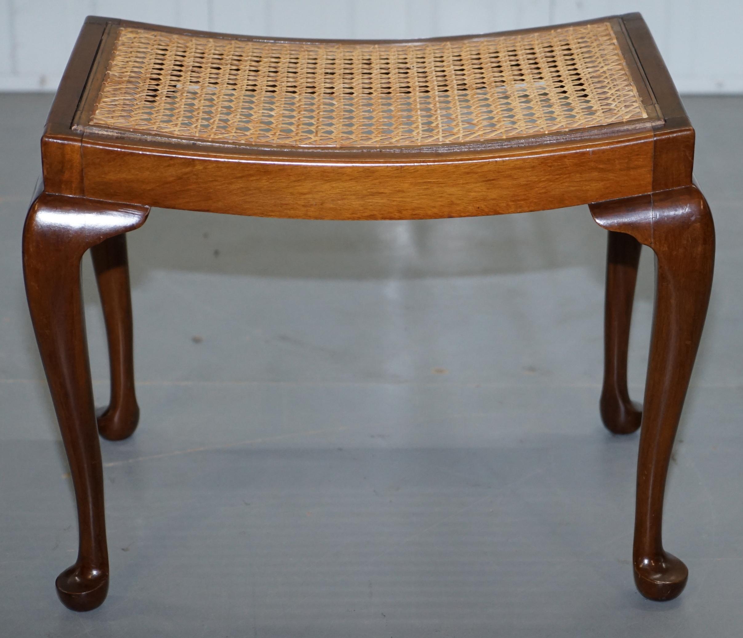 Mid-20th Century Lovely Vintage circa 1940s Rattan Berger Bench Stool Seat with Cabriolet Legs