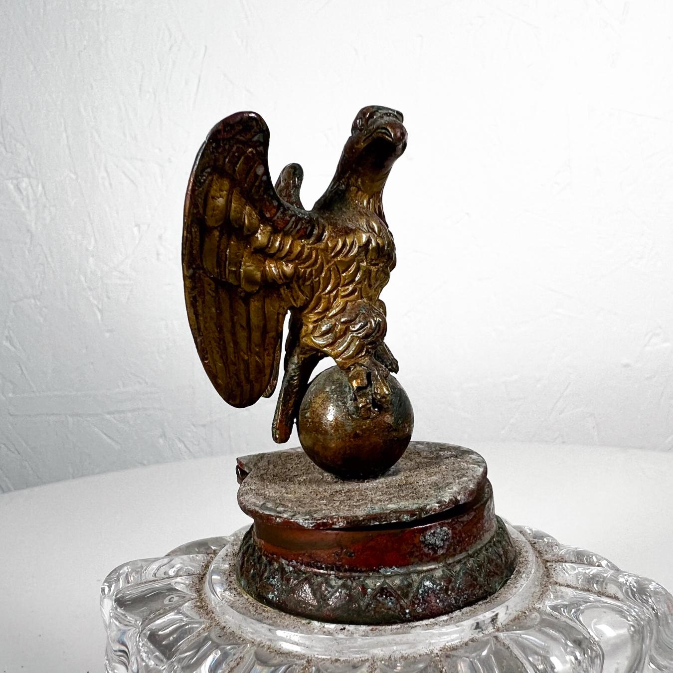 Lovely Vintage Cut Crystal Inkwell Brass Eagle Top For Sale 5