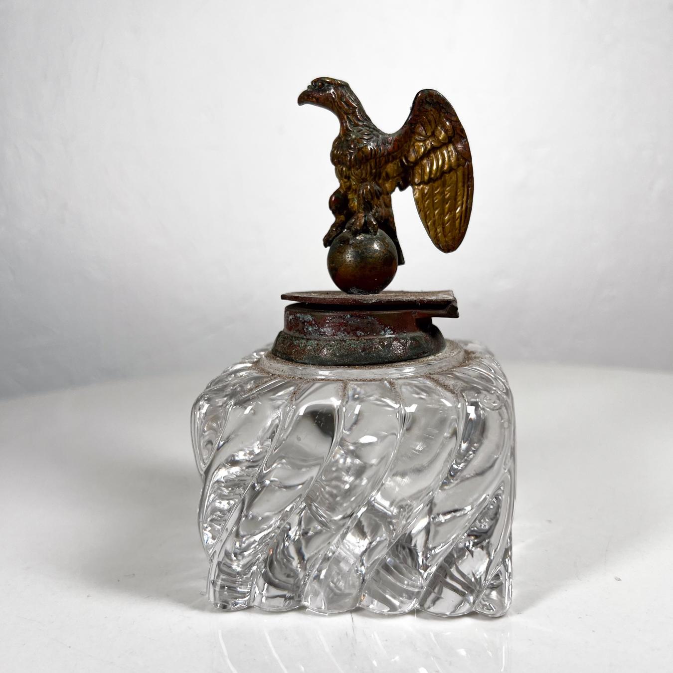 Art Deco Antique Vintage Cut Crystal Inkwell Brass Eagle Top For Sale