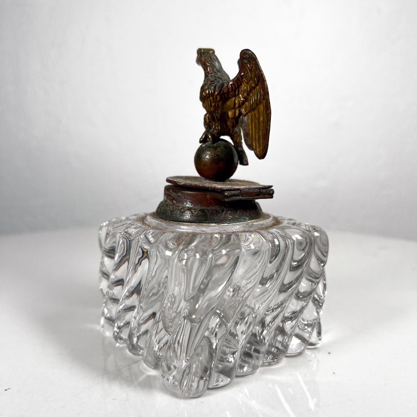 Antique Vintage Cut Crystal Inkwell Brass Eagle Top In Good Condition For Sale In Chula Vista, CA