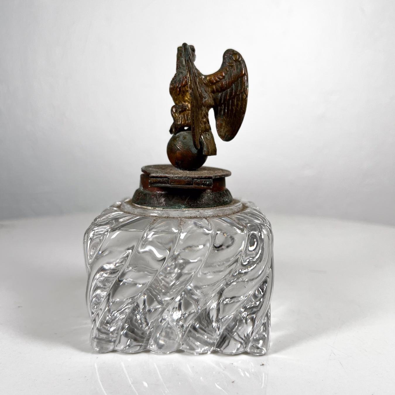 20th Century Lovely Vintage Cut Crystal Inkwell Brass Eagle Top For Sale