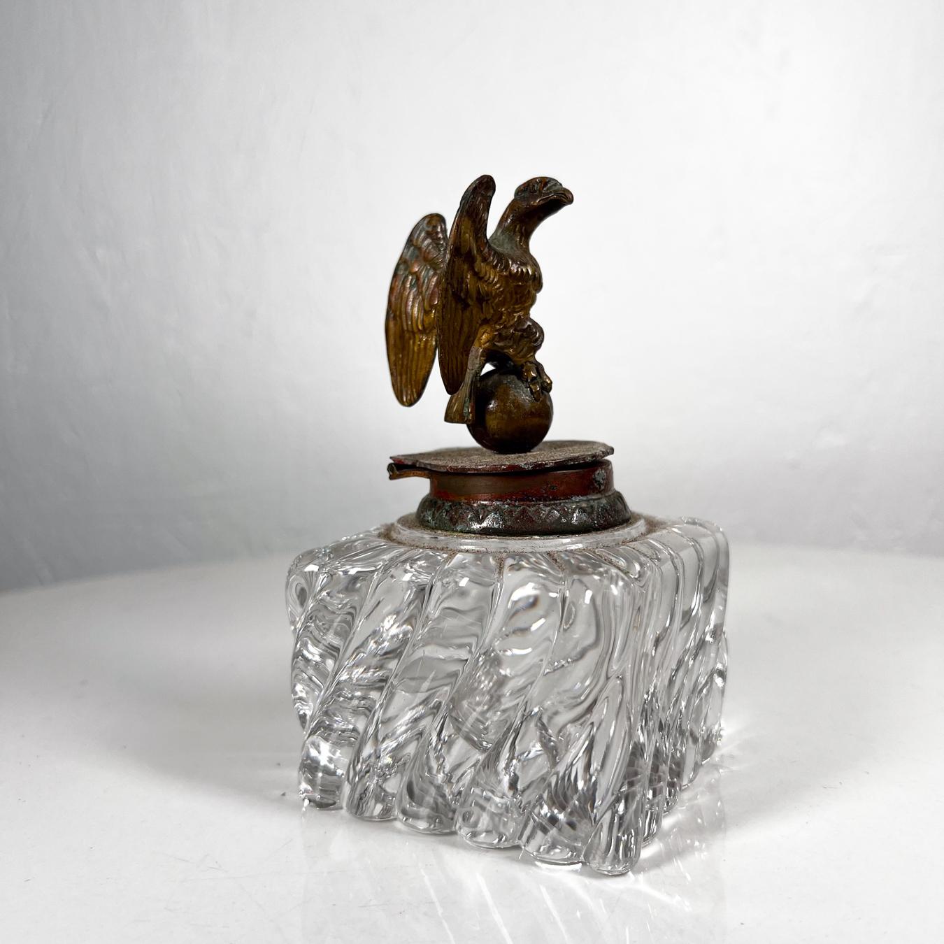 Lovely Vintage Cut Crystal Inkwell Brass Eagle Top For Sale 2