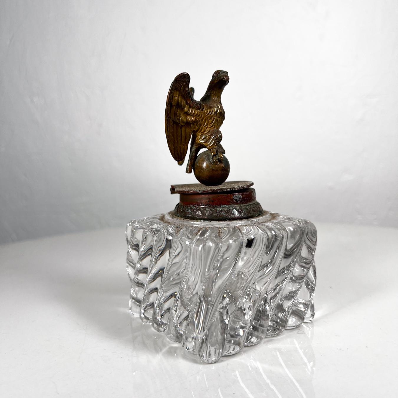 Antique Vintage Cut Crystal Inkwell Brass Eagle Top For Sale 3
