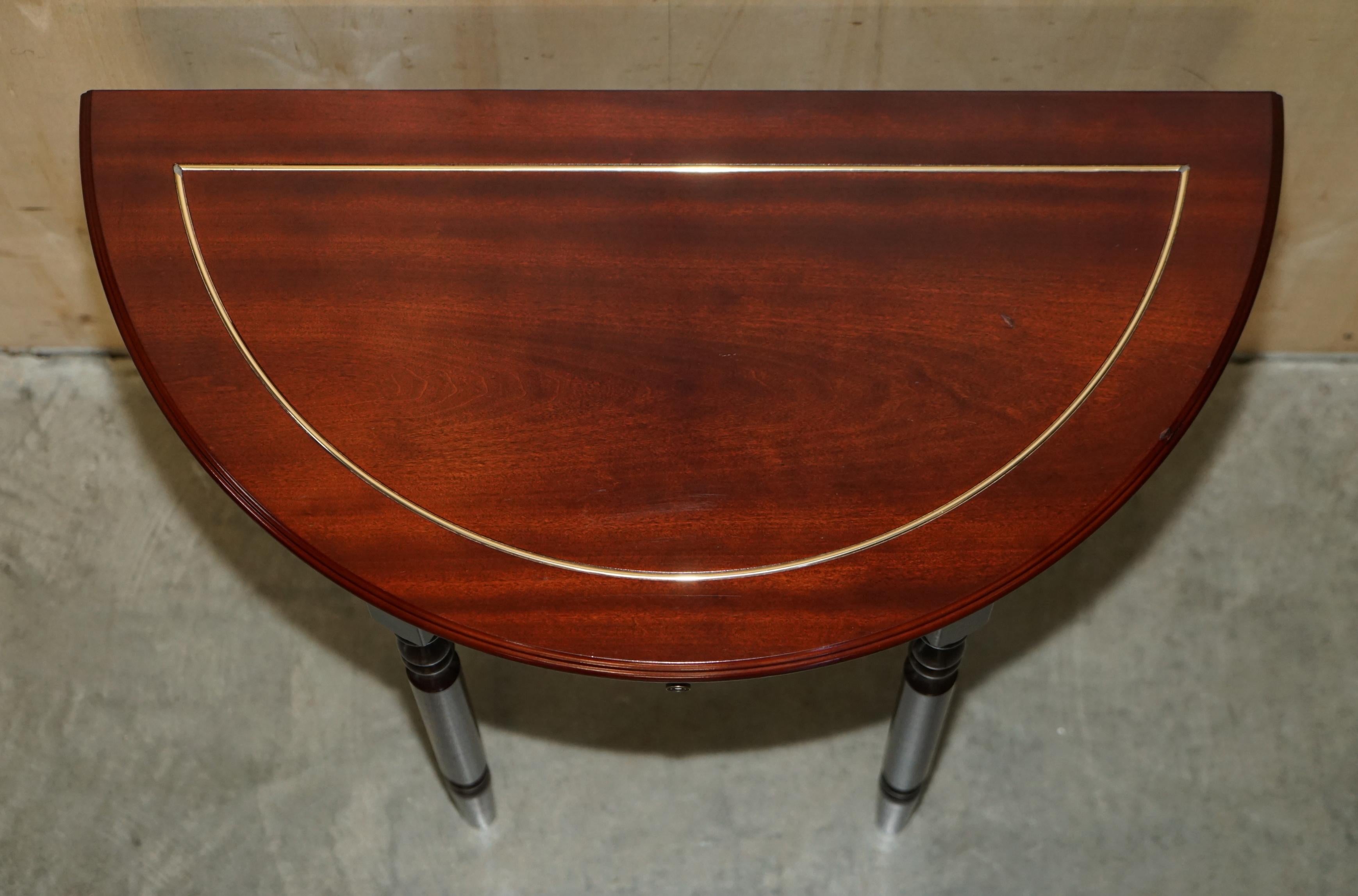 Lovely Vintage Demi Lune Console Table with Single Drawer in Flamed Hardwood For Sale 4