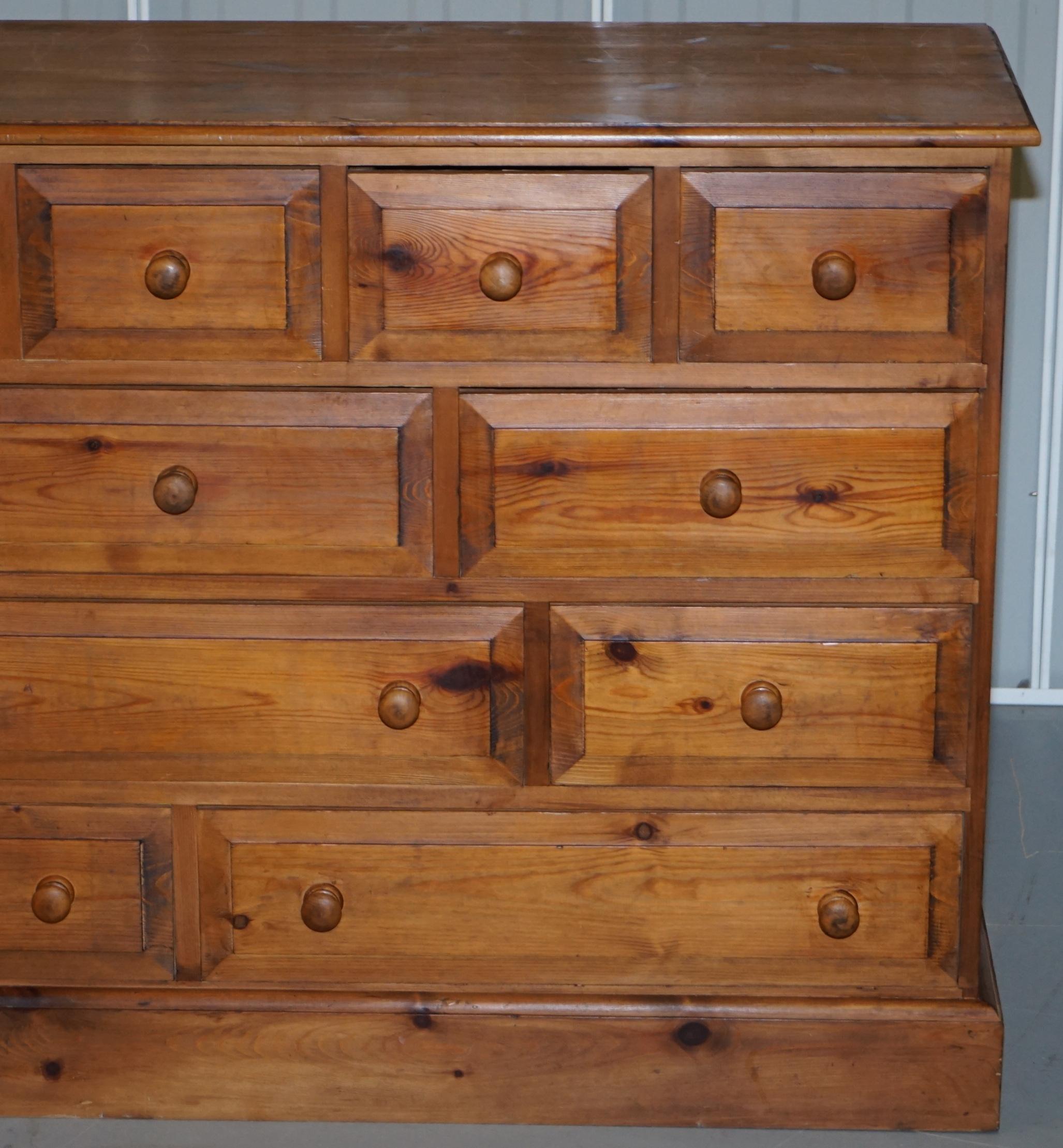 Hand-Crafted Lovely Vintage Farmhouse Pine Sideboard Sized Bank or Chest of Staggered Drawers