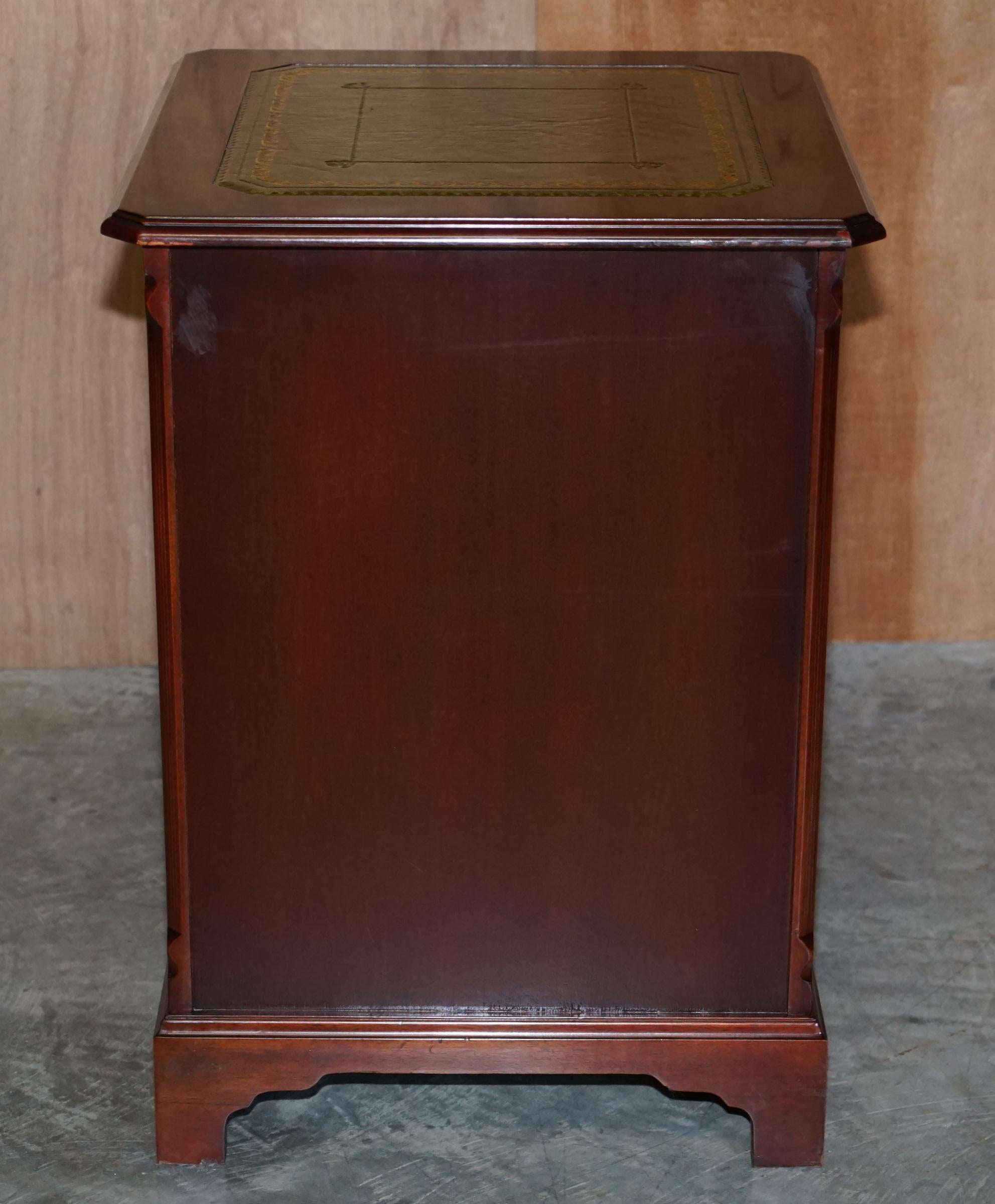 Lovely Vintage Flamed Hardwood Green Leather Top Office Filing Cabinet Drawers 5