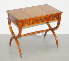 Lovely Vintage French Dicectoire Games Table Desk Chess Backgammon Brown Leather