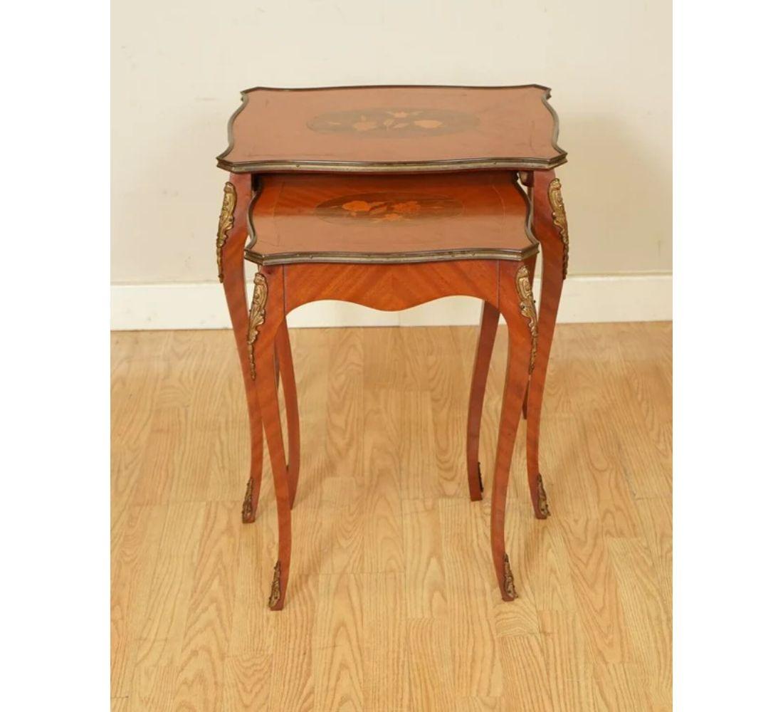 Hand-Crafted Lovely Vintage French Inlaid Parquetry Nest of Tables For Sale