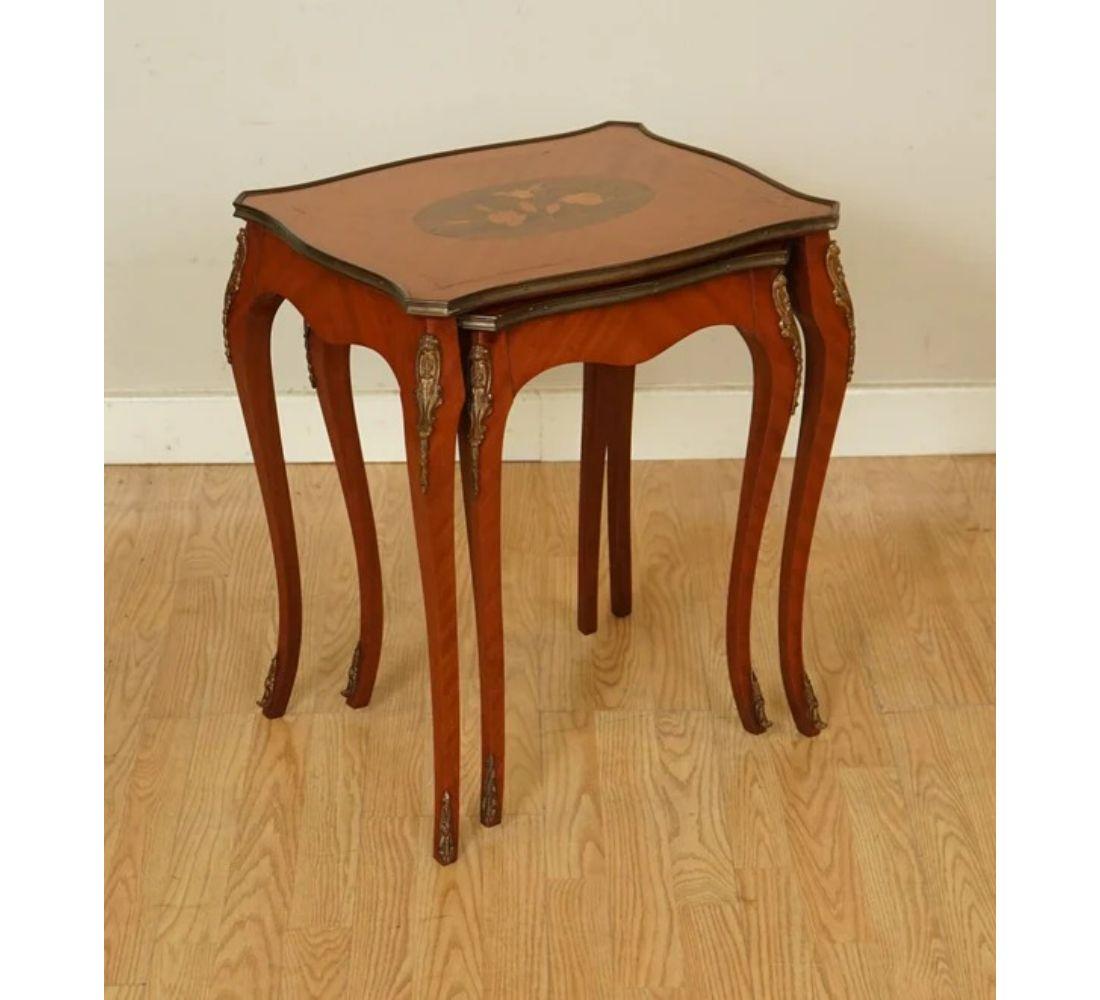 Lovely Vintage French Inlaid Parquetry Nest of Tables In Good Condition For Sale In Pulborough, GB