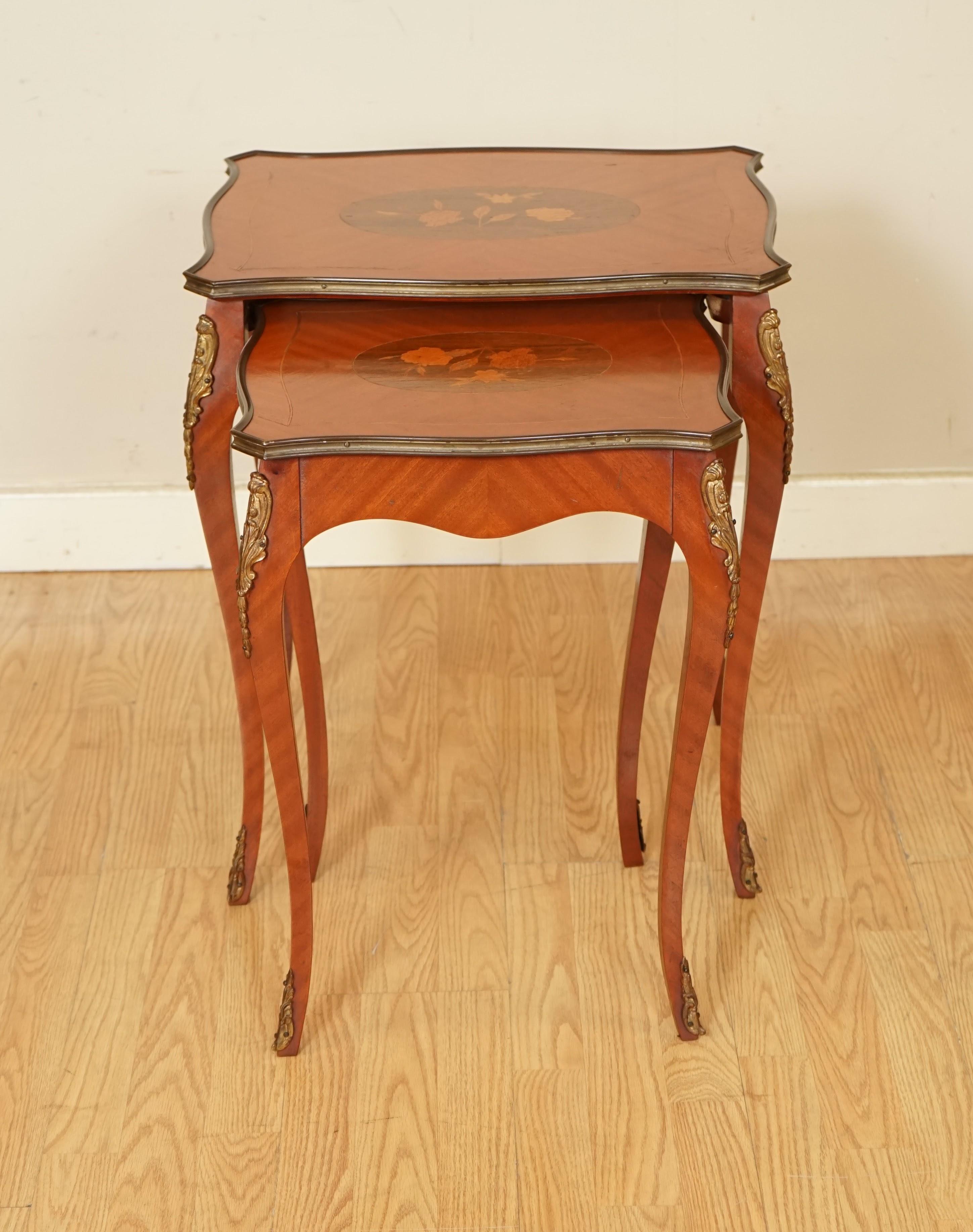 20th Century Lovely Vintage French Inlaid Parquetry Set of 2 Nesting Tables For Sale