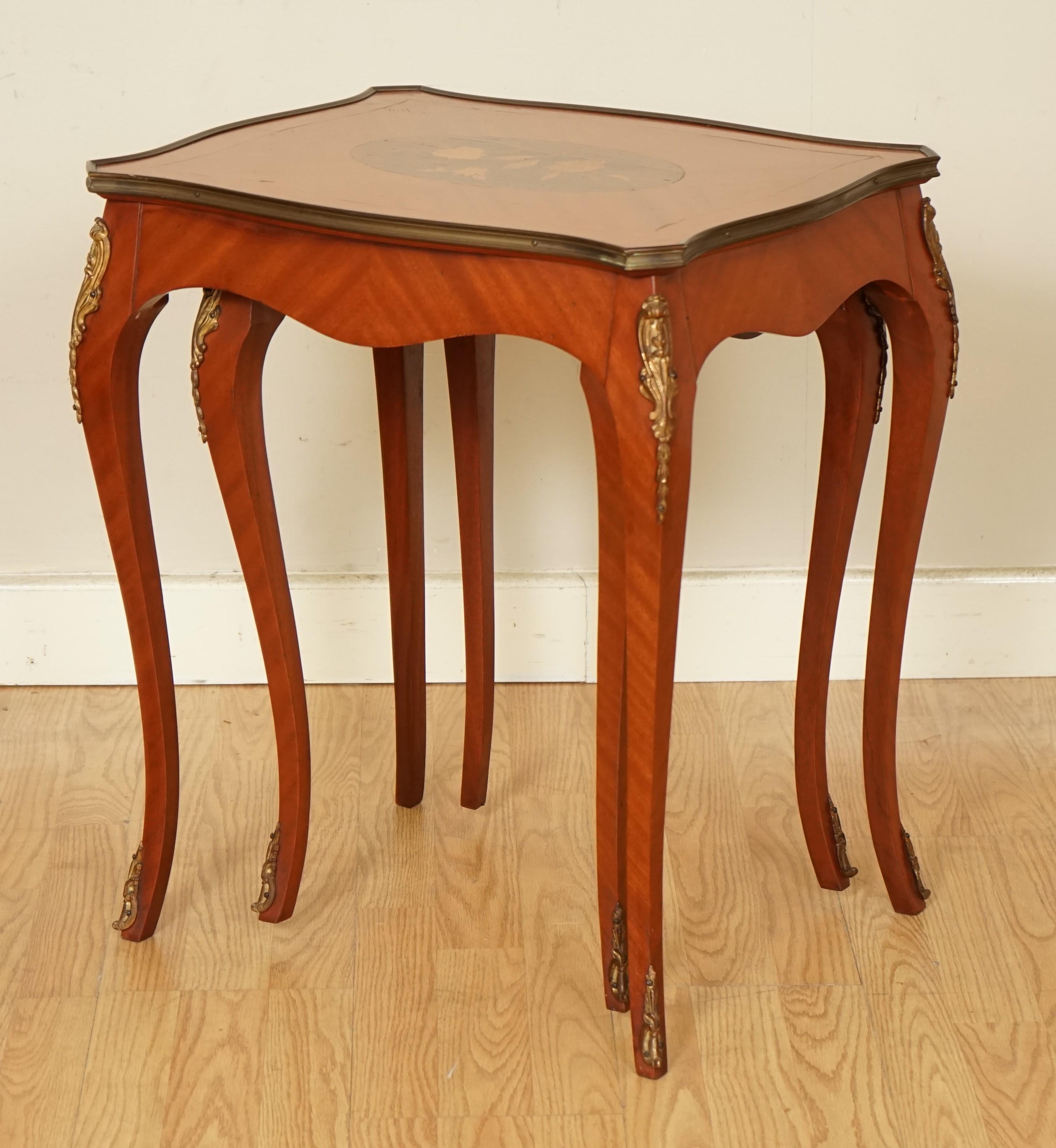 Lovely Vintage French Inlaid Parquetry Set of 2 Nesting Tables For Sale 2