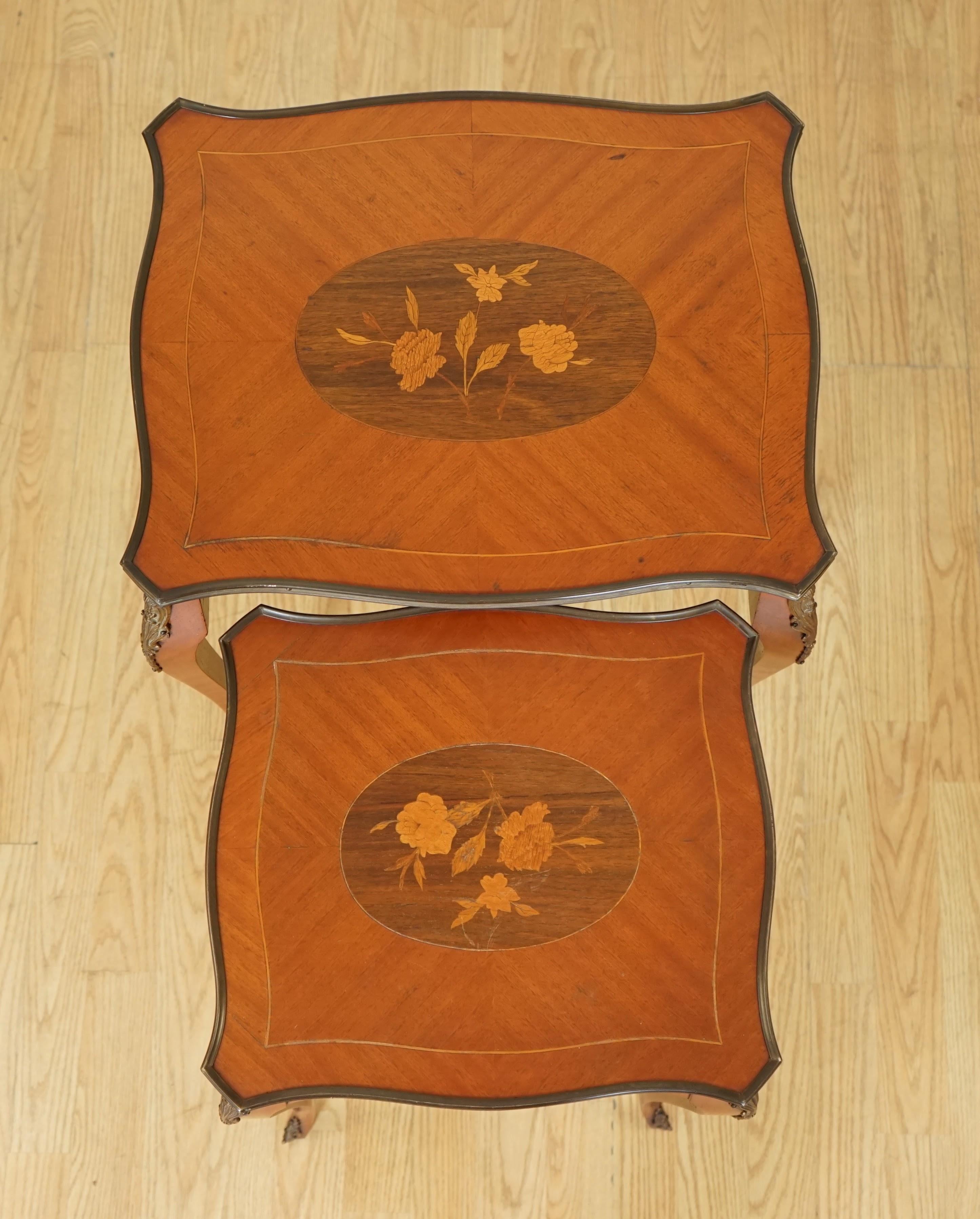Lovely Vintage French Inlaid Parquetry Set of 2 Nesting Tables For Sale 3