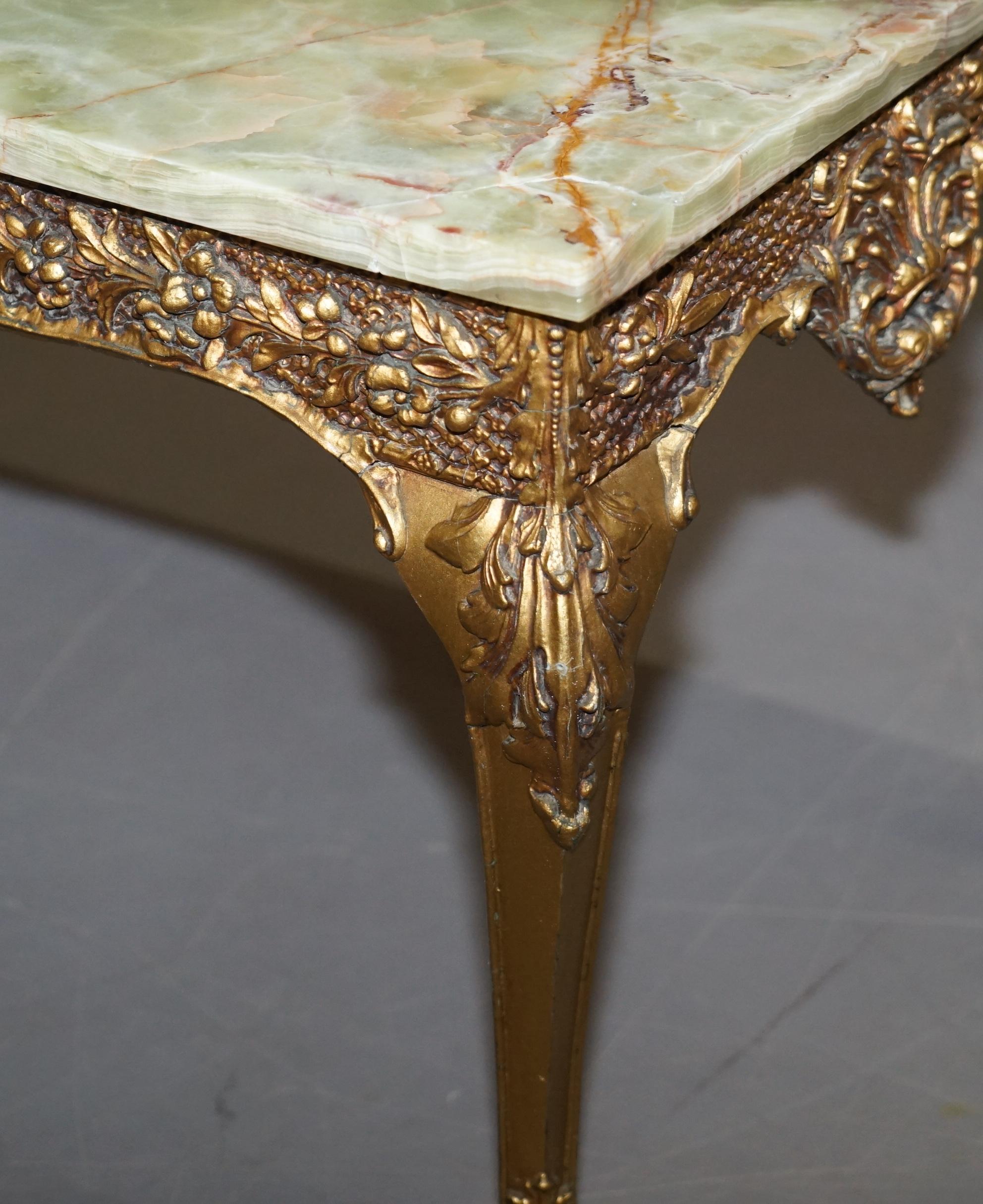 Lovely Vintage French Thick Marble Topped Coffee or Cocktail Table Gilt Frame 5
