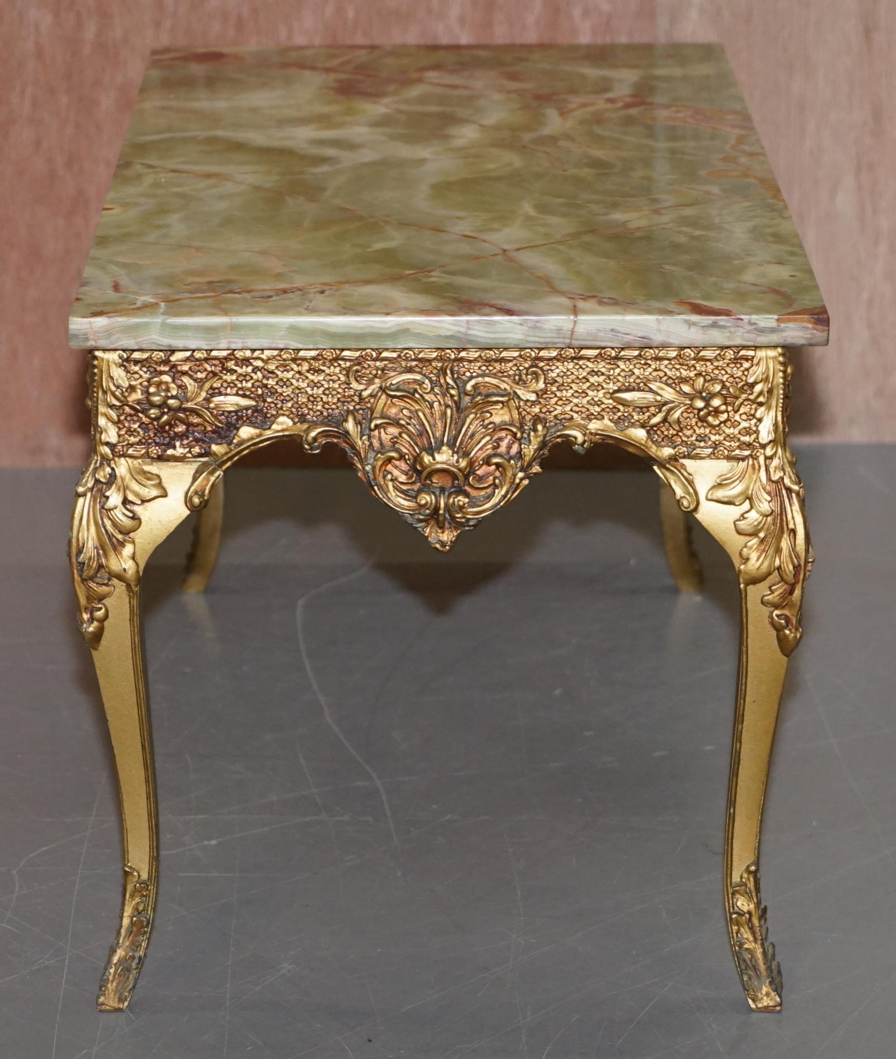 Lovely Vintage French Thick Marble Topped Coffee or Cocktail Table Gilt Frame 6