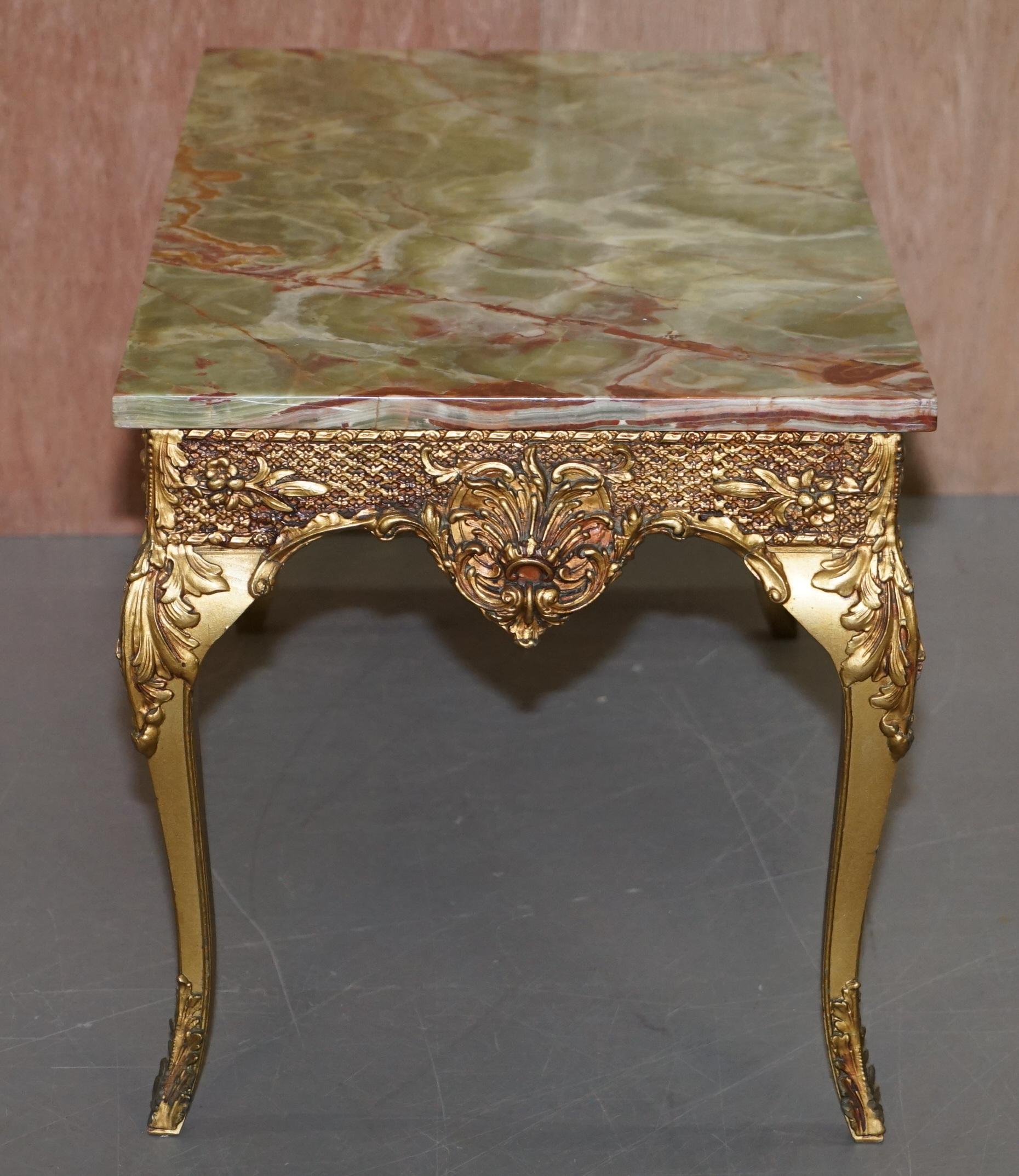 Lovely Vintage French Thick Marble Topped Coffee or Cocktail Table Gilt Frame 8