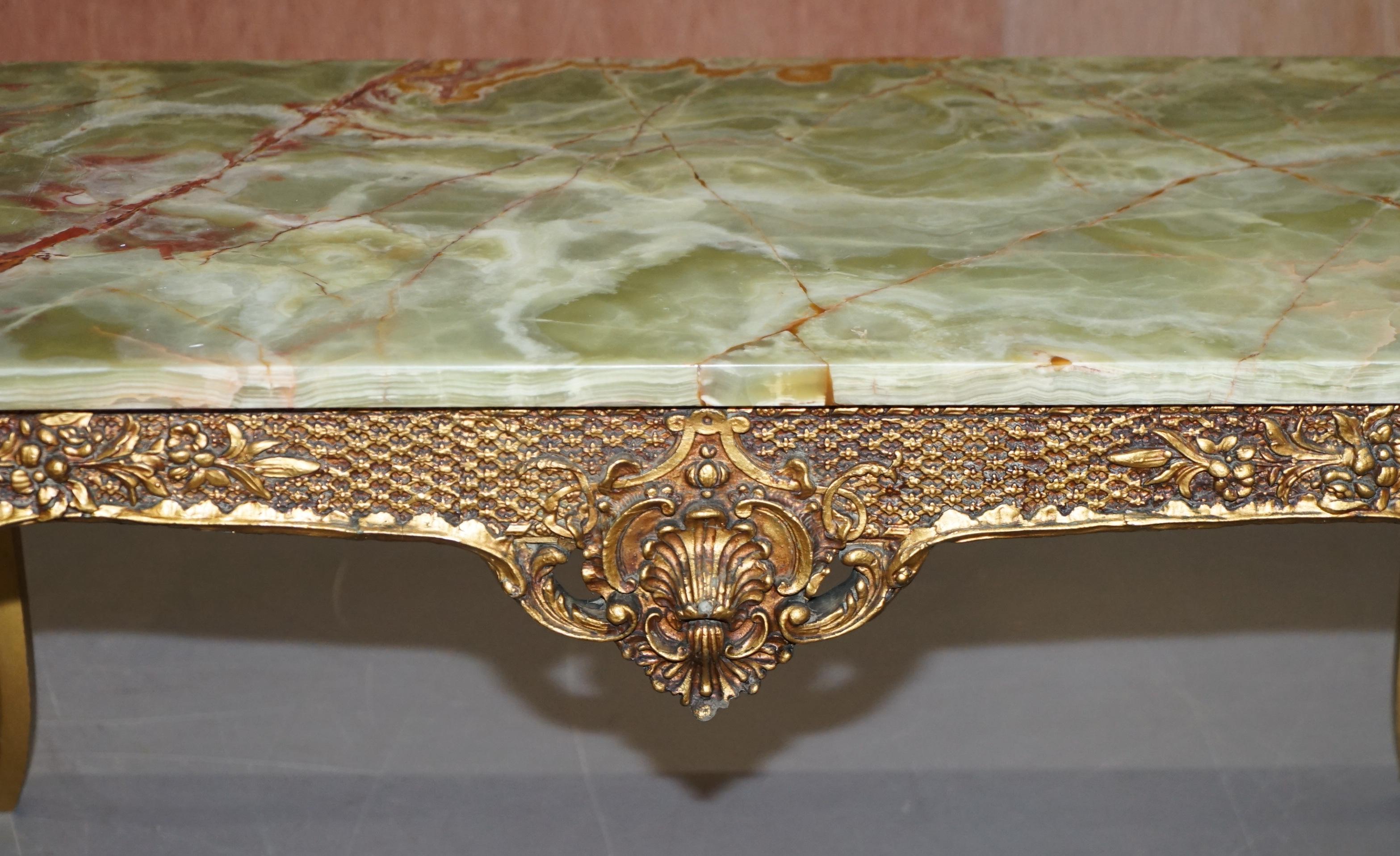 Lovely Vintage French Thick Marble Topped Coffee or Cocktail Table Gilt Frame 3