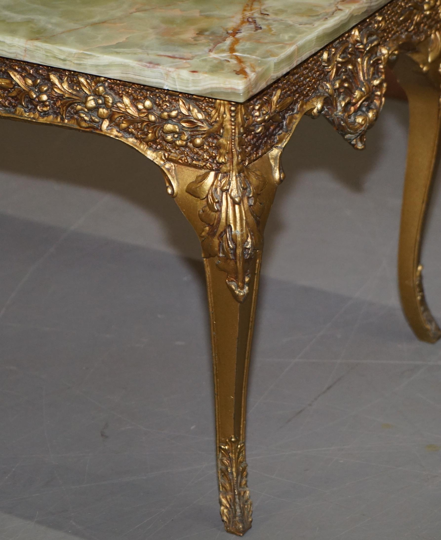 Lovely Vintage French Thick Marble Topped Coffee or Cocktail Table Gilt Frame 4