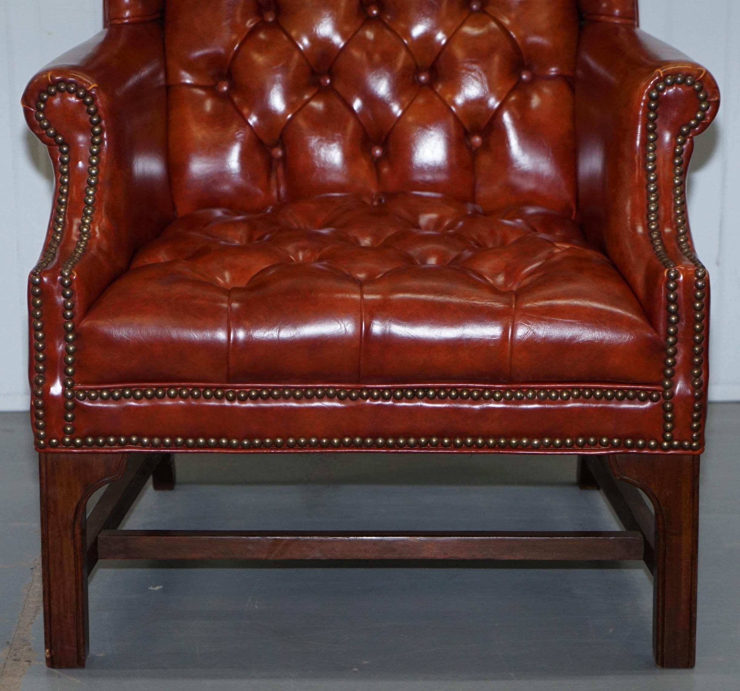 Lovely Vintage Fully Buttoned Chesterfield Wingback Armchair Nice Upholstery 1