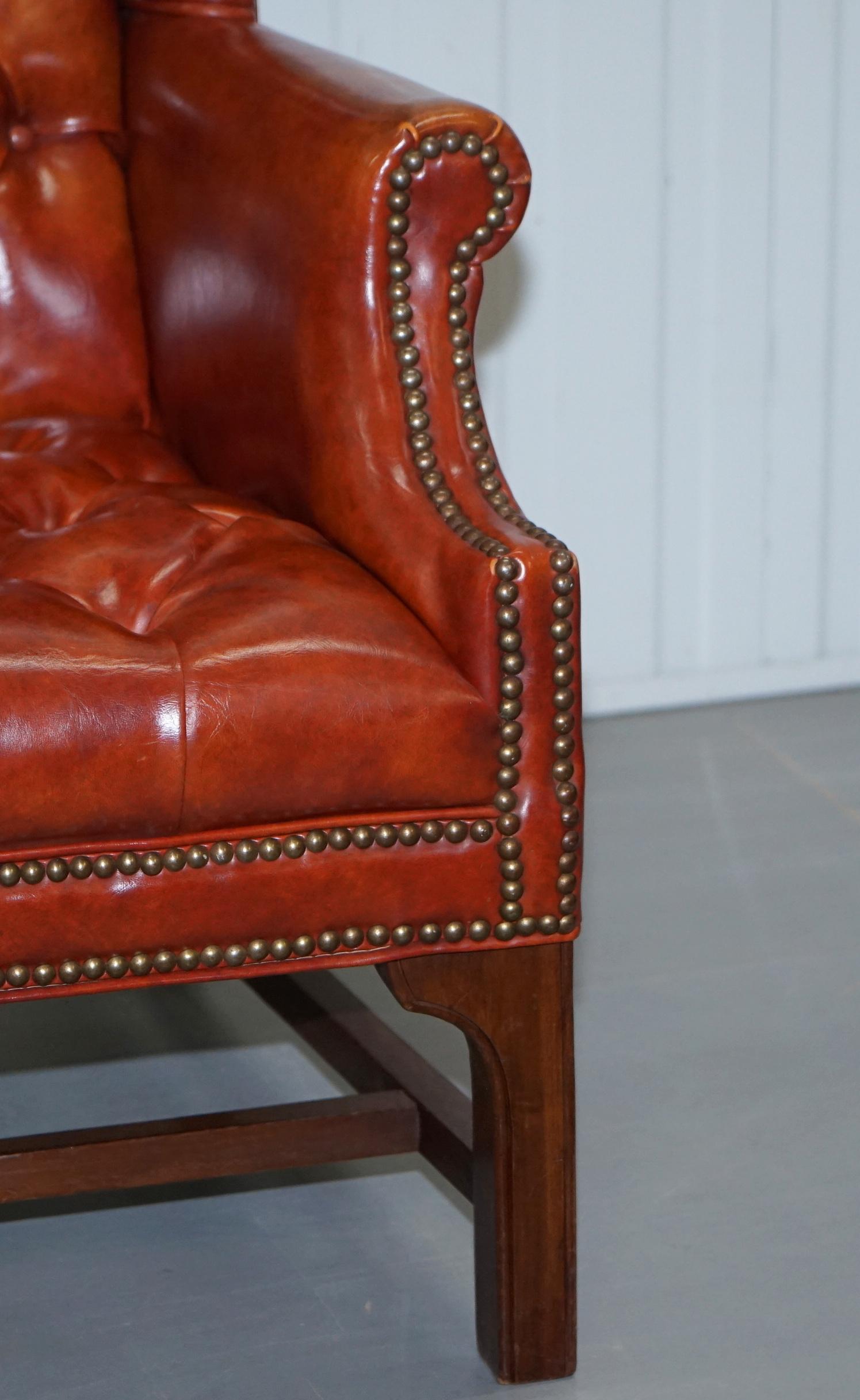 Lovely Vintage Fully Buttoned Chesterfield Wingback Armchair Nice Upholstery 5