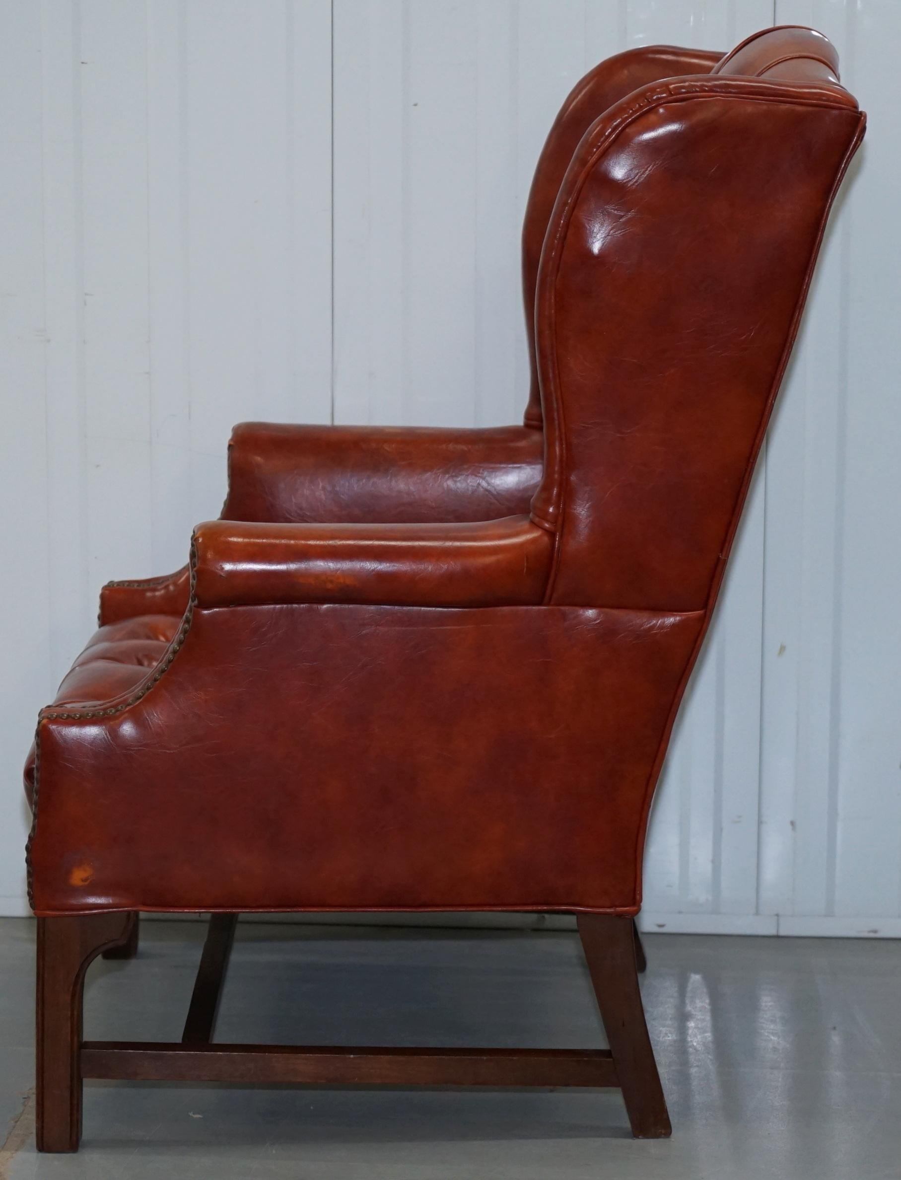 Lovely Vintage Fully Buttoned Chesterfield Wingback Armchair Nice Upholstery 9