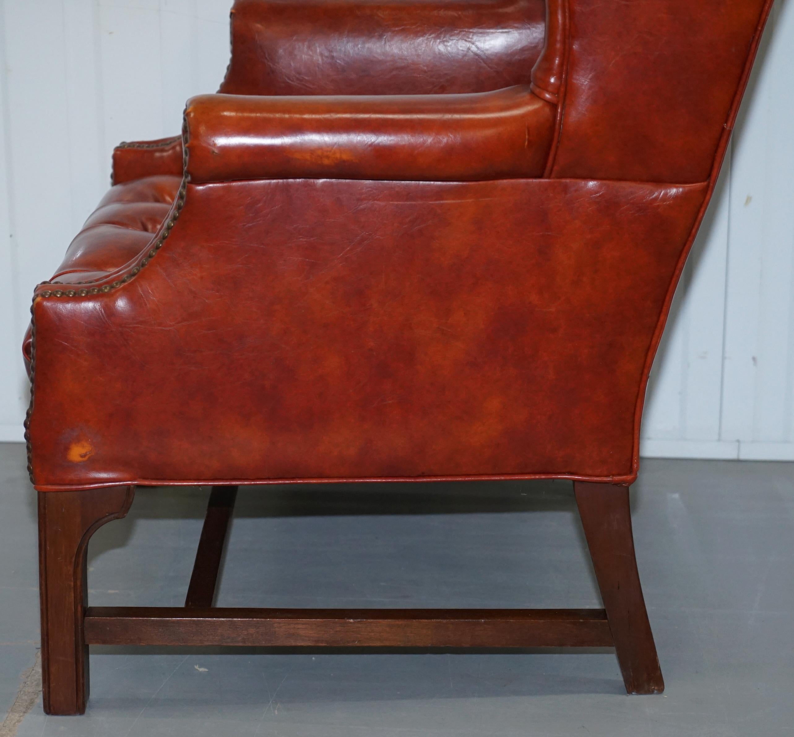 Lovely Vintage Fully Buttoned Chesterfield Wingback Armchair Nice Upholstery 10