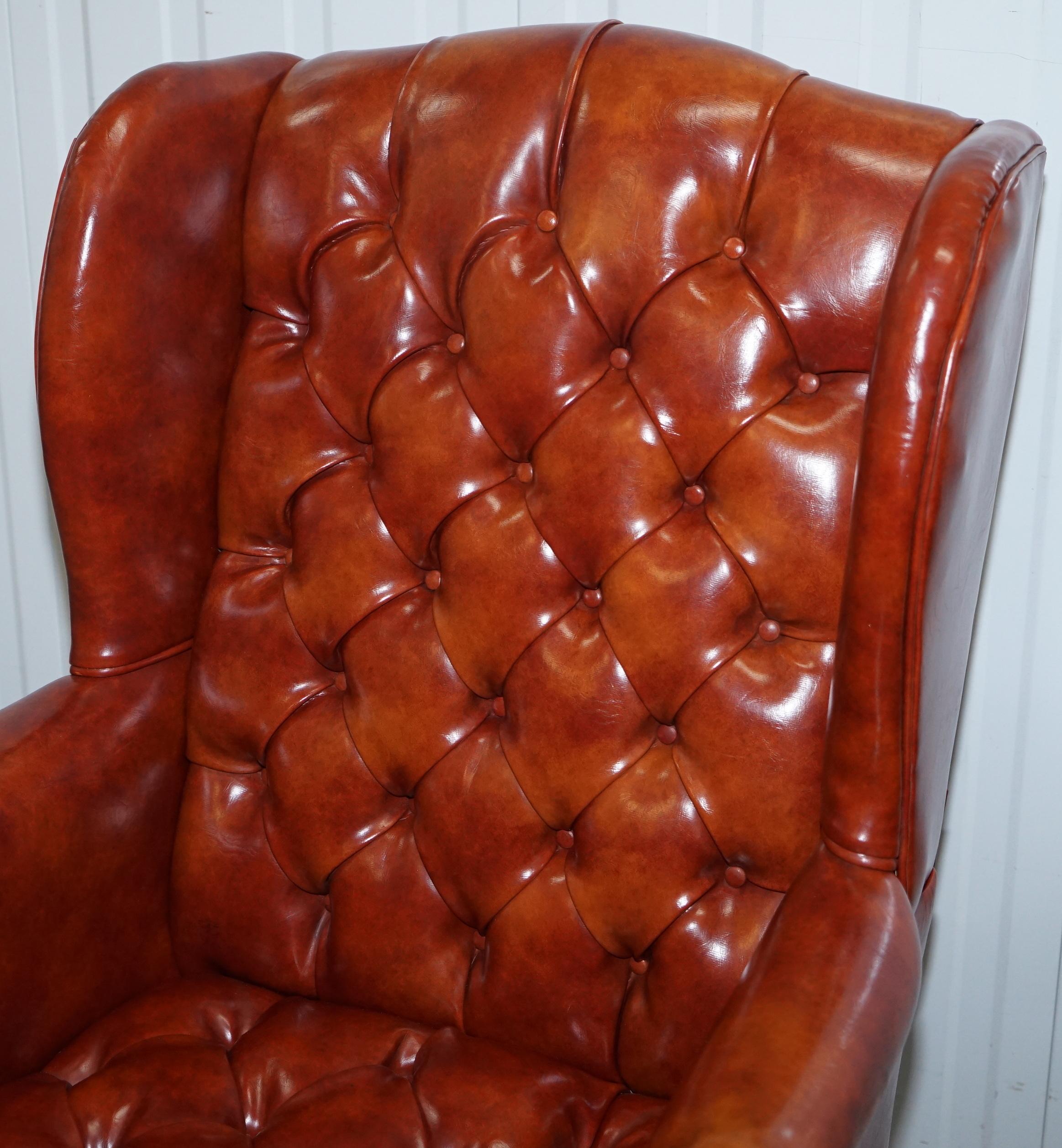 Hand-Crafted Lovely Vintage Fully Buttoned Chesterfield Wingback Armchair Nice Upholstery