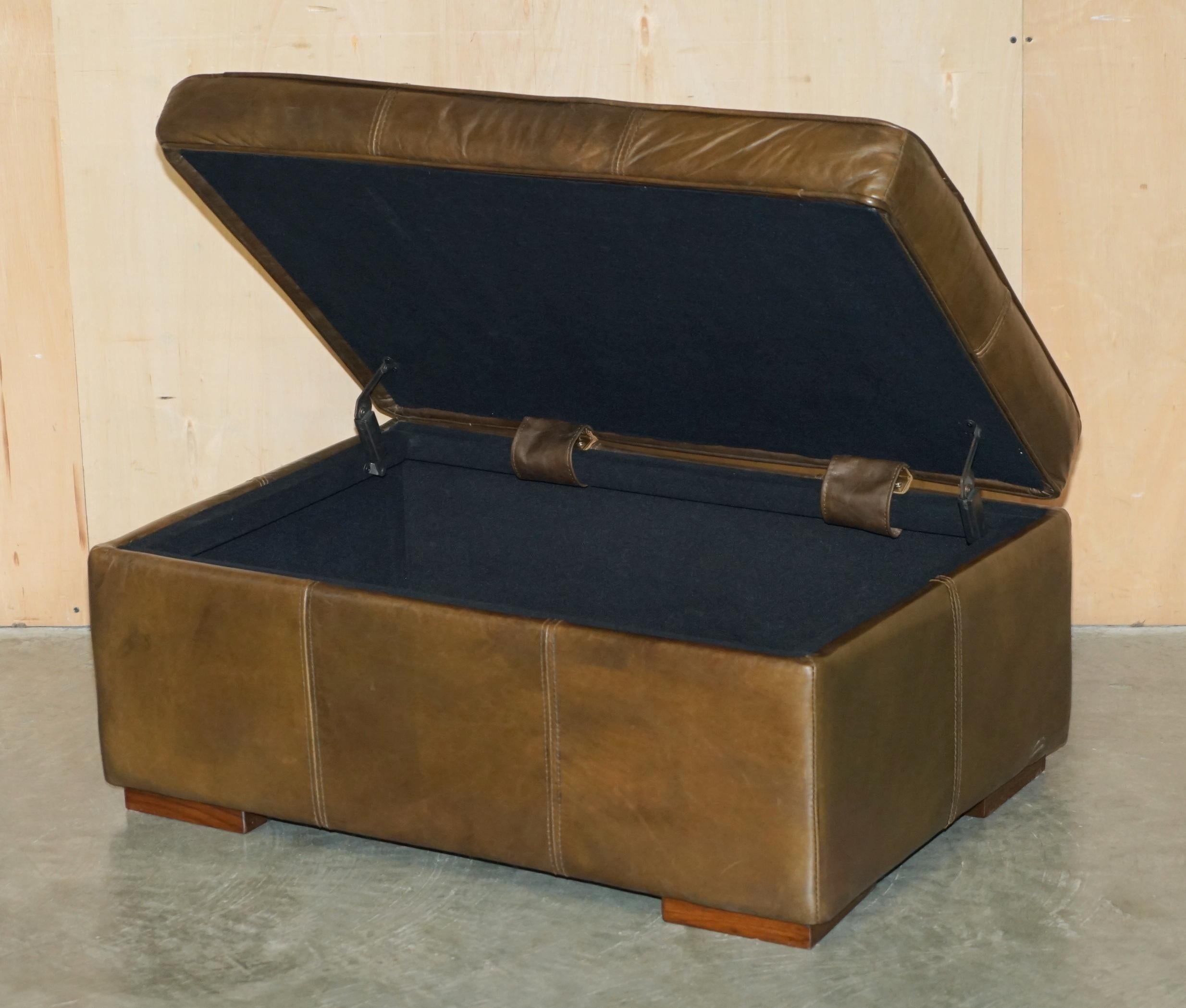 LOVELY ViNTAGE HALO REGGIO GROUCHO CUERO MARRON GUARDABARROS OTTOMAN FOOTSTOOL en venta 4