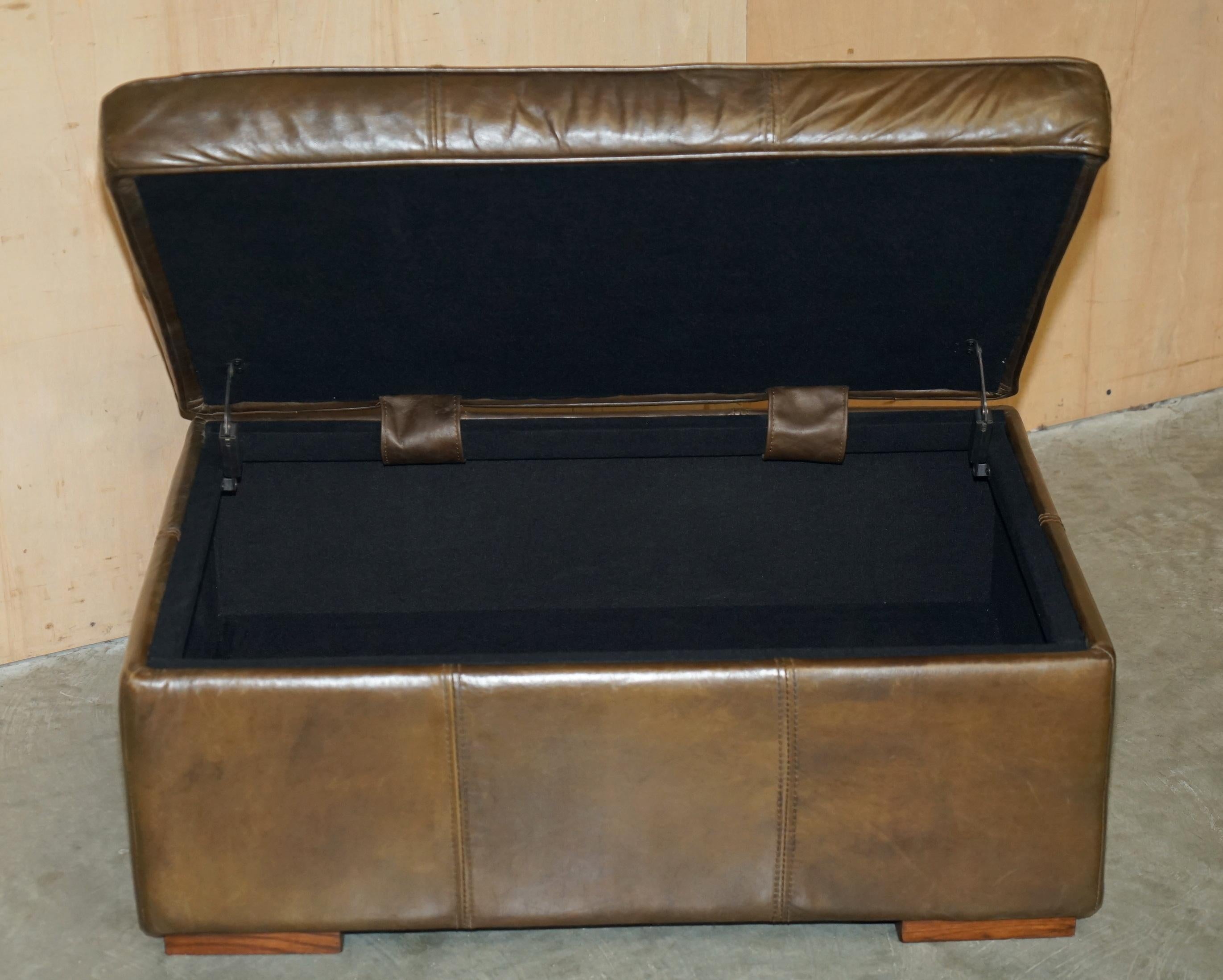 LOVELY ViNTAGE HALO REGGIO GROUCHO CUERO MARRON GUARDABARROS OTTOMAN FOOTSTOOL en venta 5