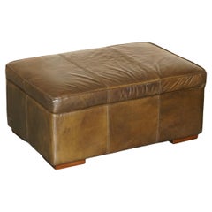 LOVELY ViNTAGE HALO REGGIO GROUCHO BROWN LEATHER STORAGE TRUNK OTTOMAN FOOTSTOOL
