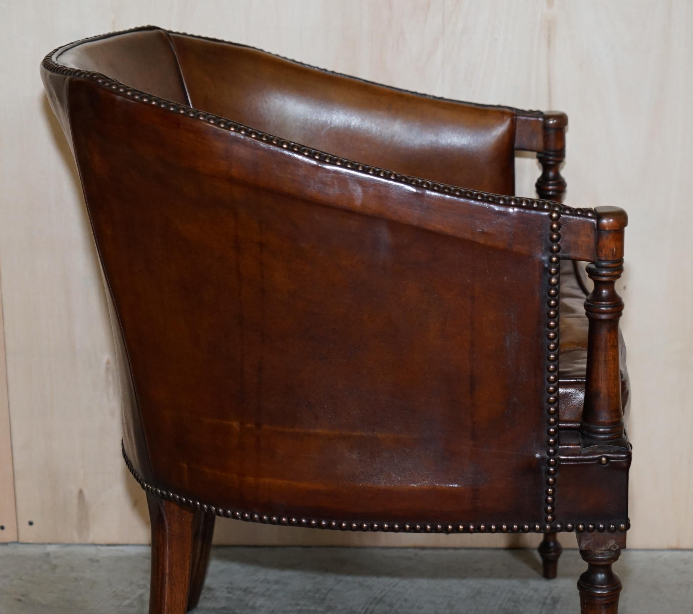 Lovely Vintage Hand Dyed Aged Brown Leather Tub Club Armchair Chesterfield Seat 5